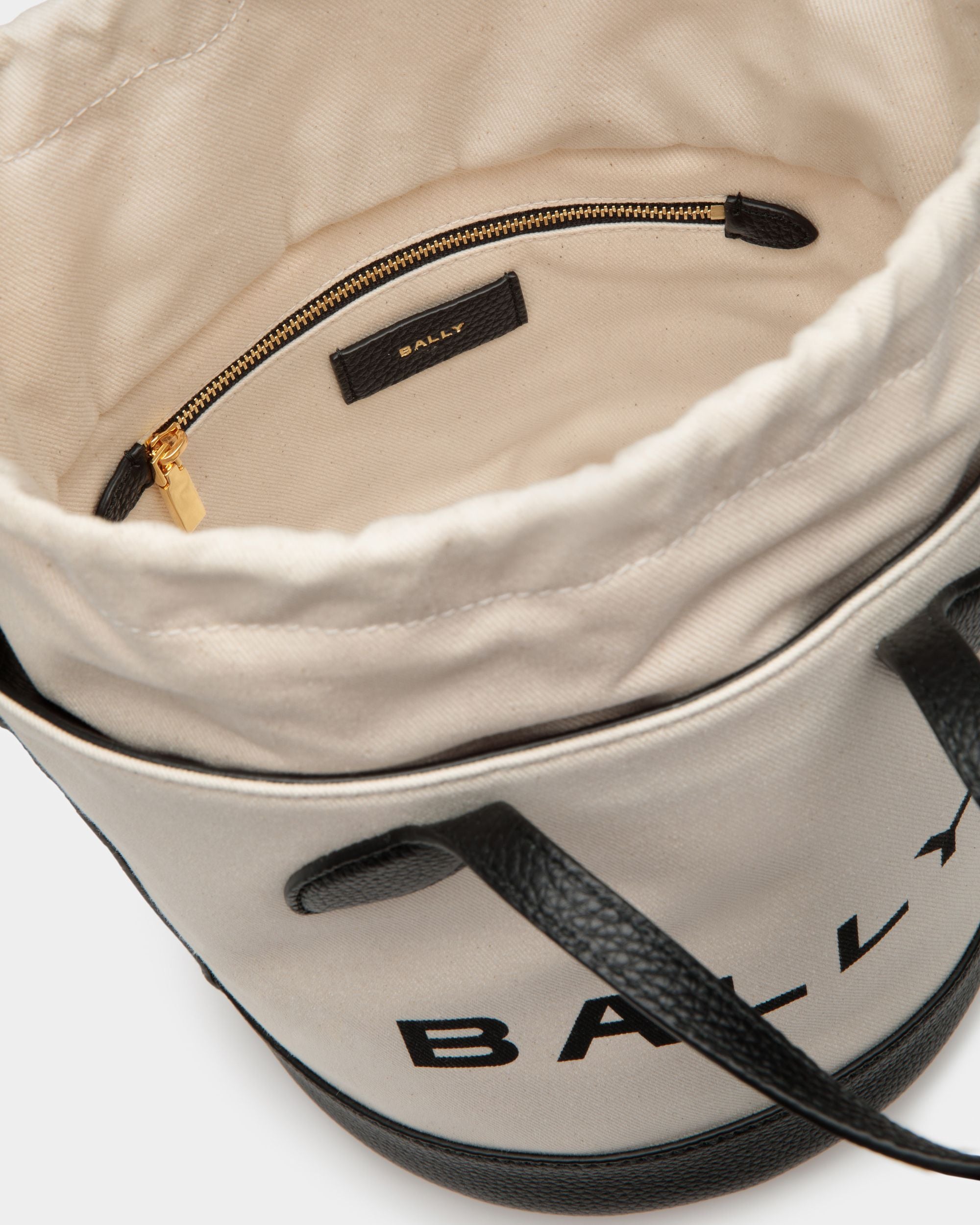 Borsa A Secchiello Bar In Tessuto Color Naturale E Nero - Donna - Bally - 05