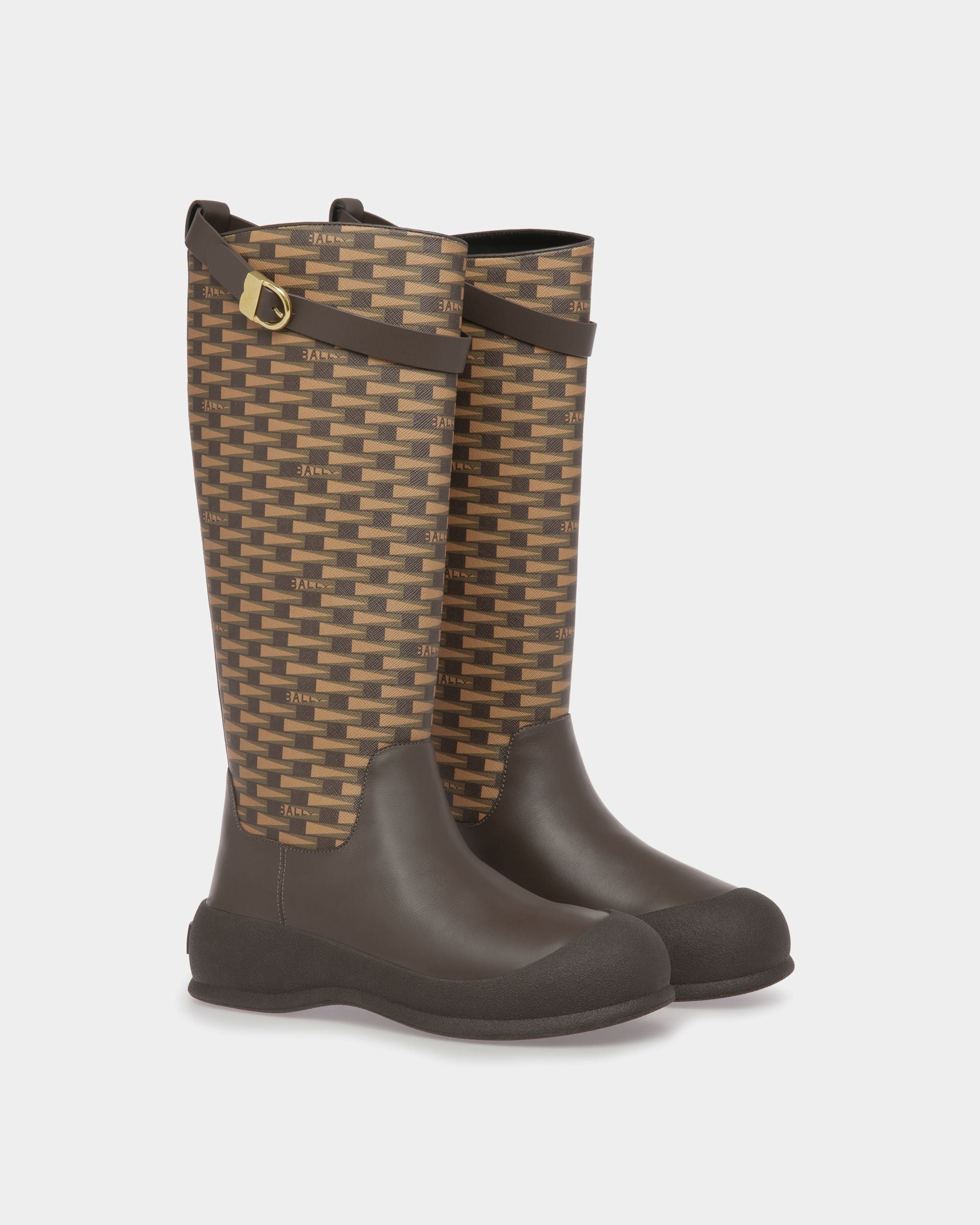 Stivale Alto Frei In Pelle Marrone E Misto Cotone - Donna - Bally - 03