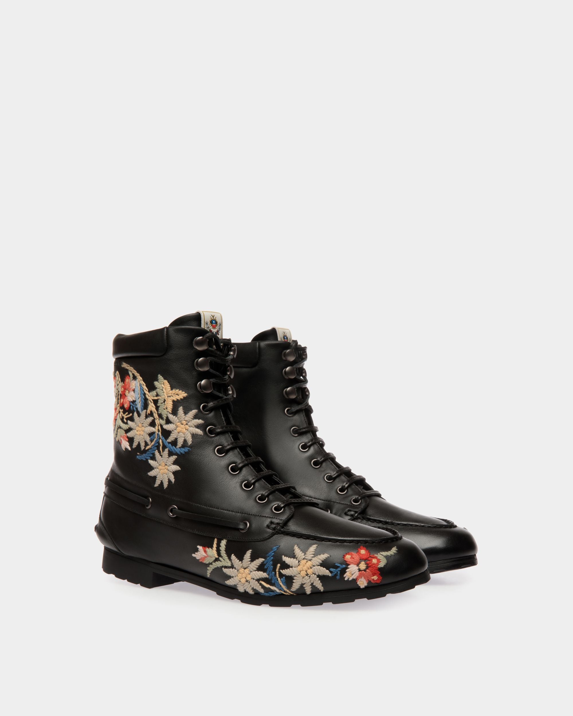 Winter Capsule Stiefelette Aus Schwarzem Leder Mit Alpenblumen - Damen - Bally - 03