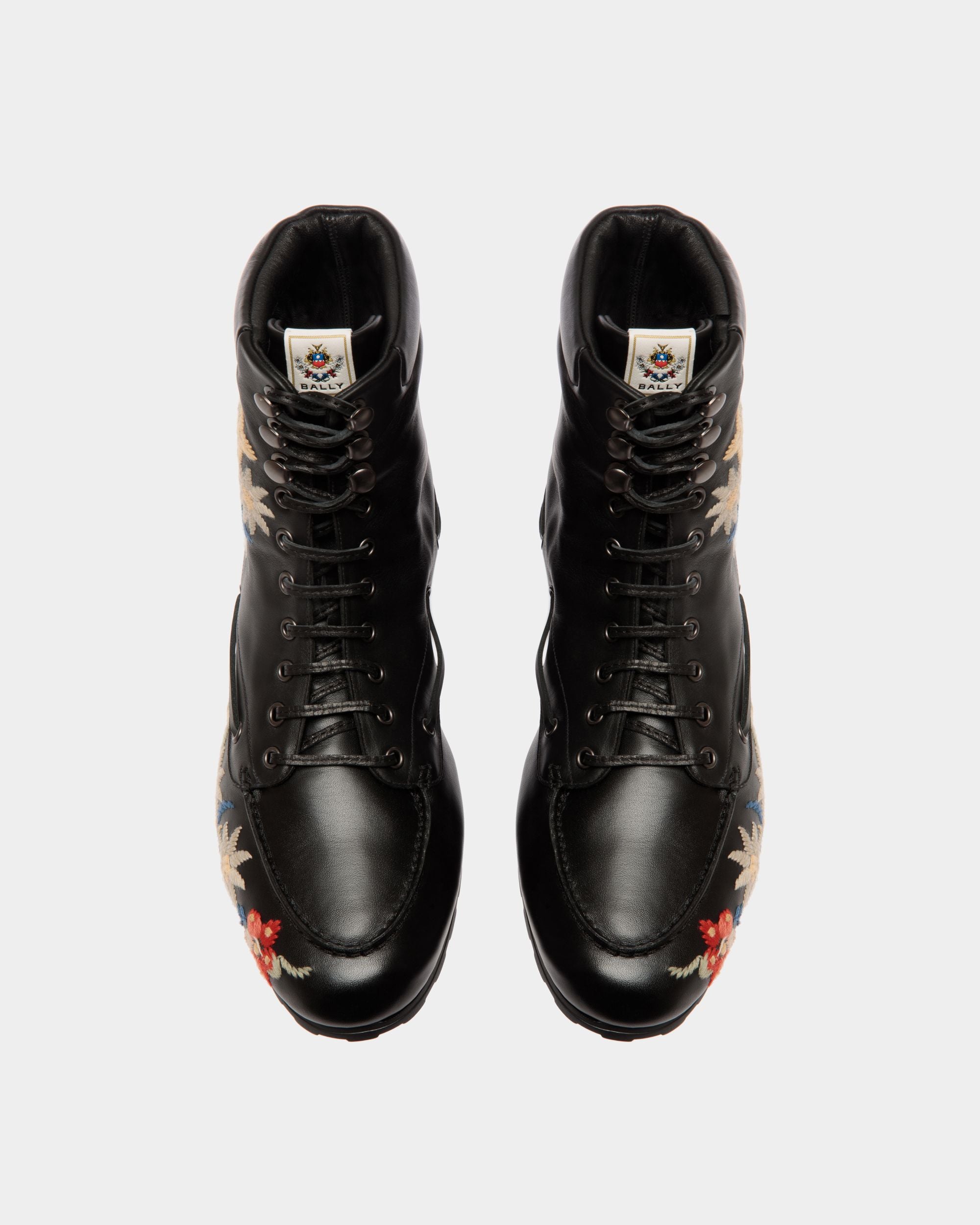 Winter Capsule Stiefelette Aus Schwarzem Leder Mit Alpenblumen - Damen - Bally - 05