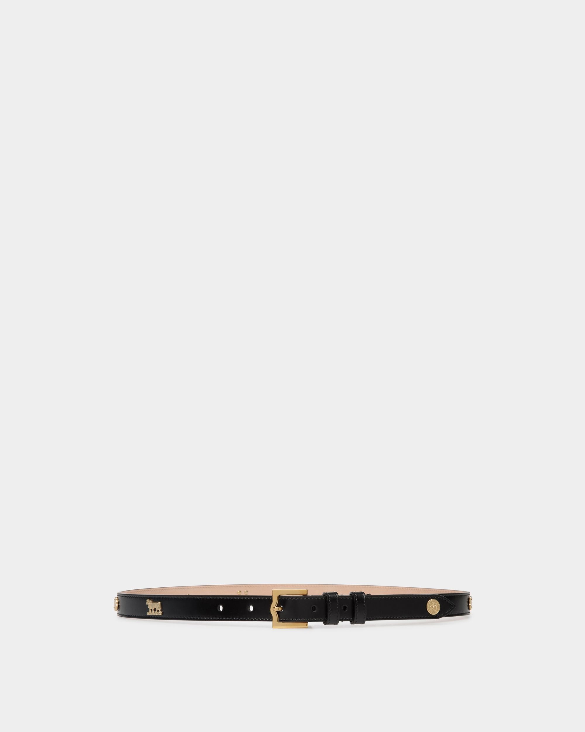 Emblem 85 cm Belt in Black Brushed Leather - Women's - Bally - 01