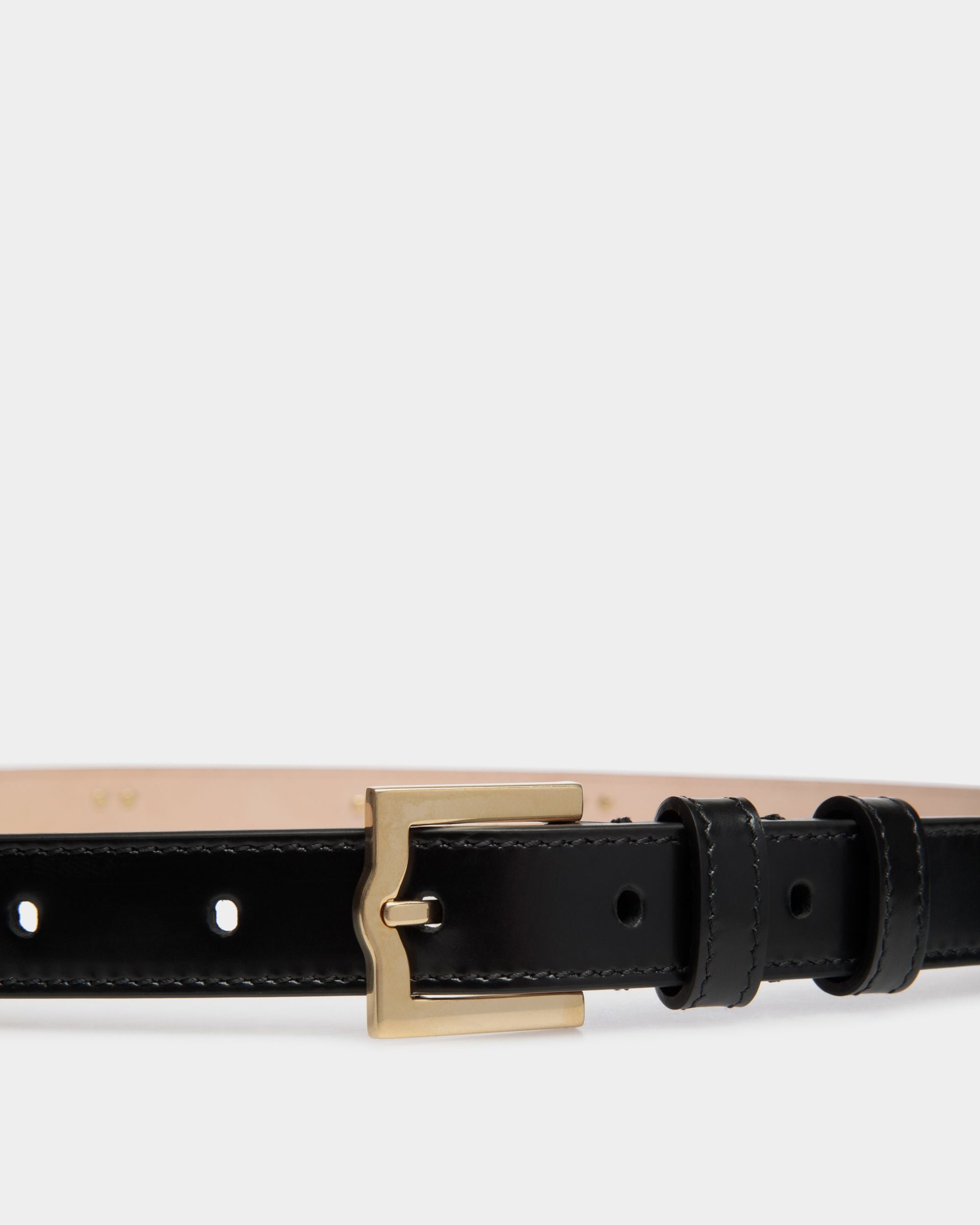 Emblem 85 cm Belt in Black Brushed Leather - Women's - Bally - 03
