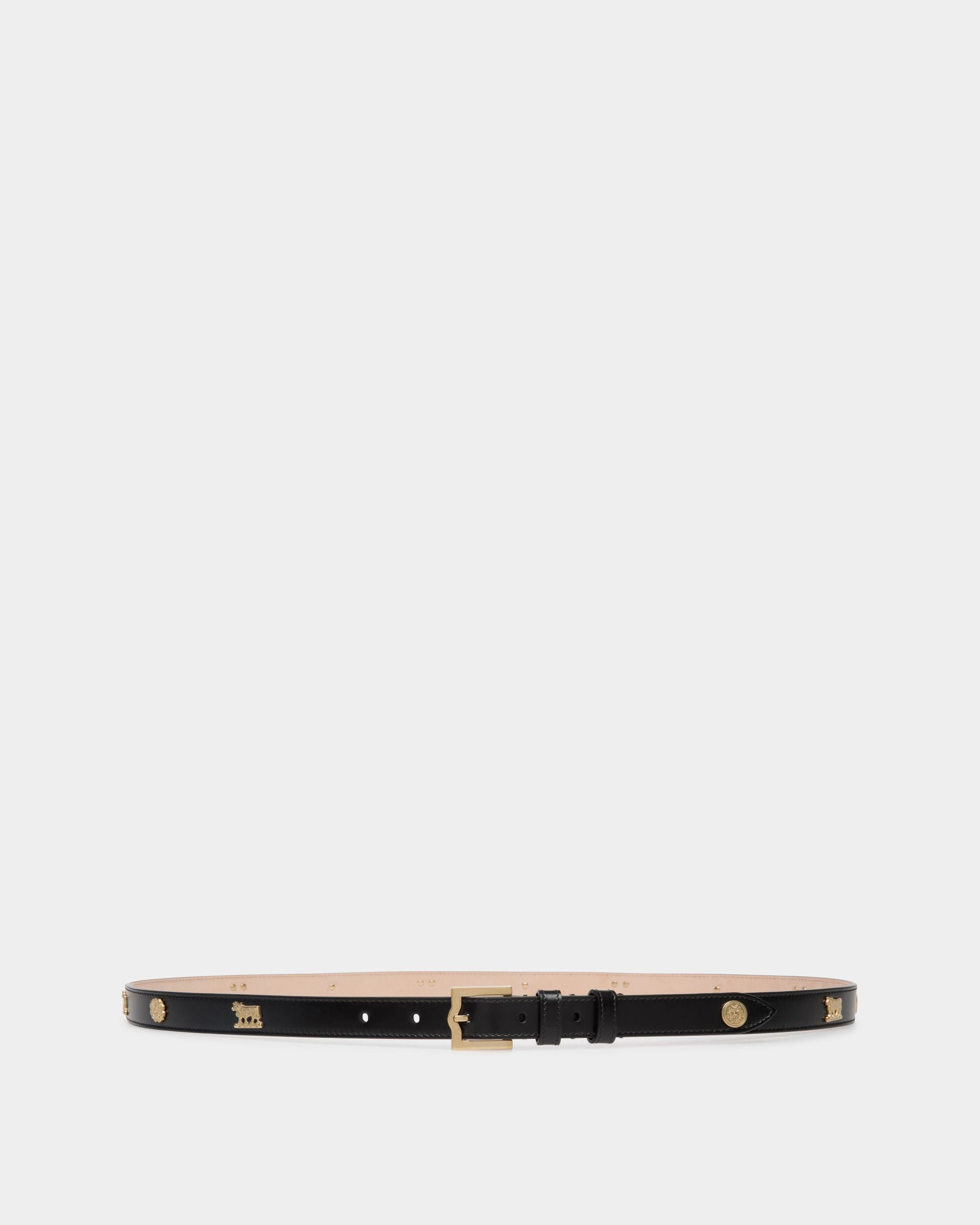 Emblem 105 cm Belt in Black Brushed Leather - Women's - Bally - 01