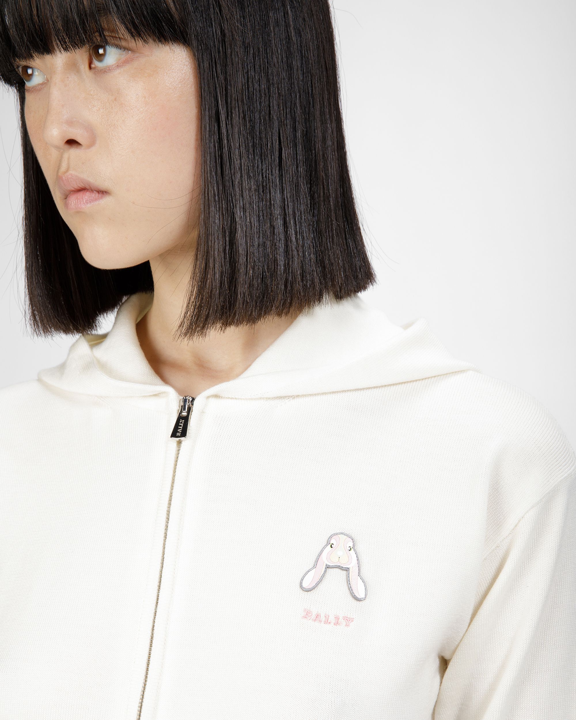 Sweat-Shirt À Capuche Motif Lapin En Laine Ivoire - Femme - Bally - 03