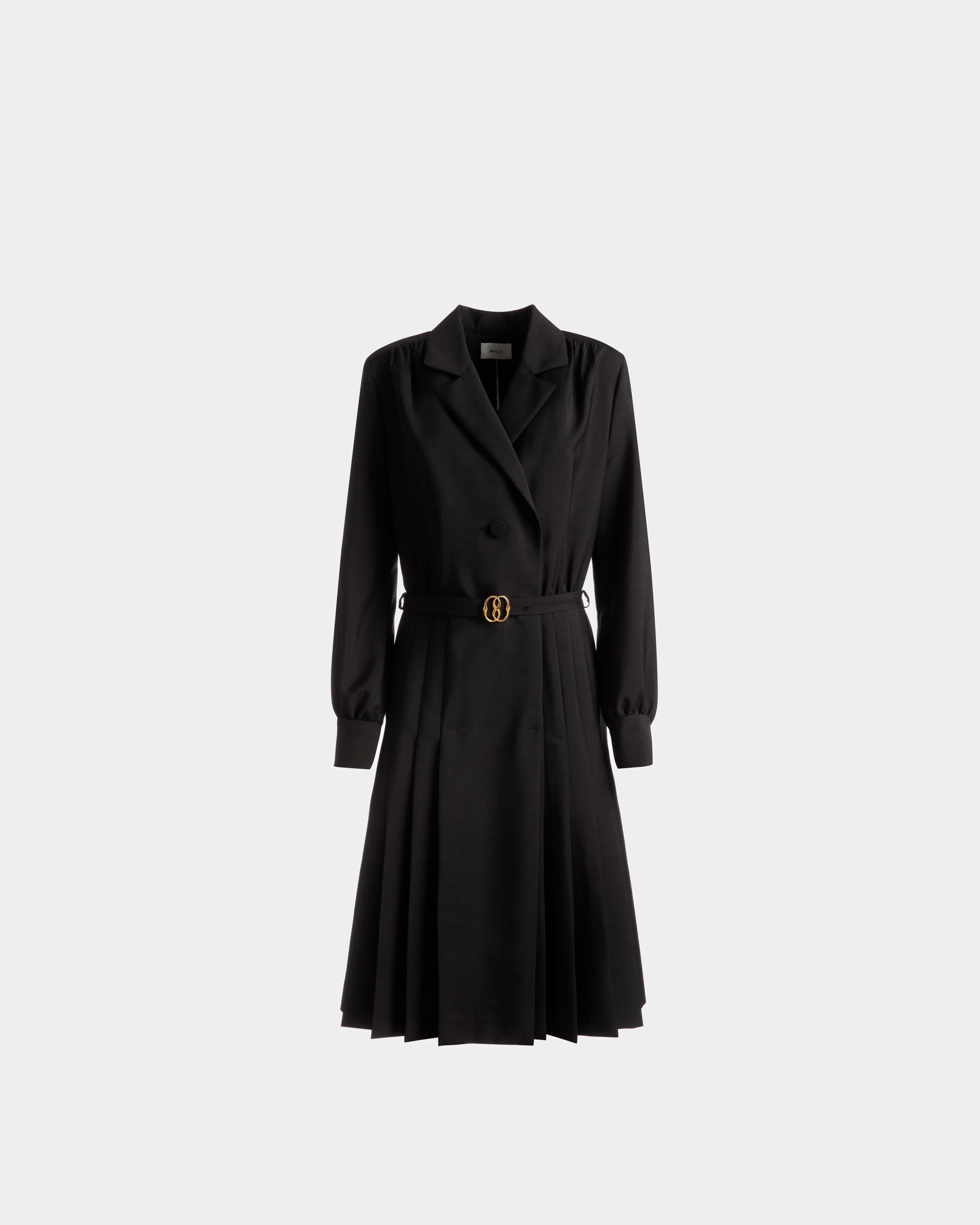 Emblem Kleid Mit Gürtel Aus Schwarzem Mohair-Woll-Gemisch - Damen - Bally - 01