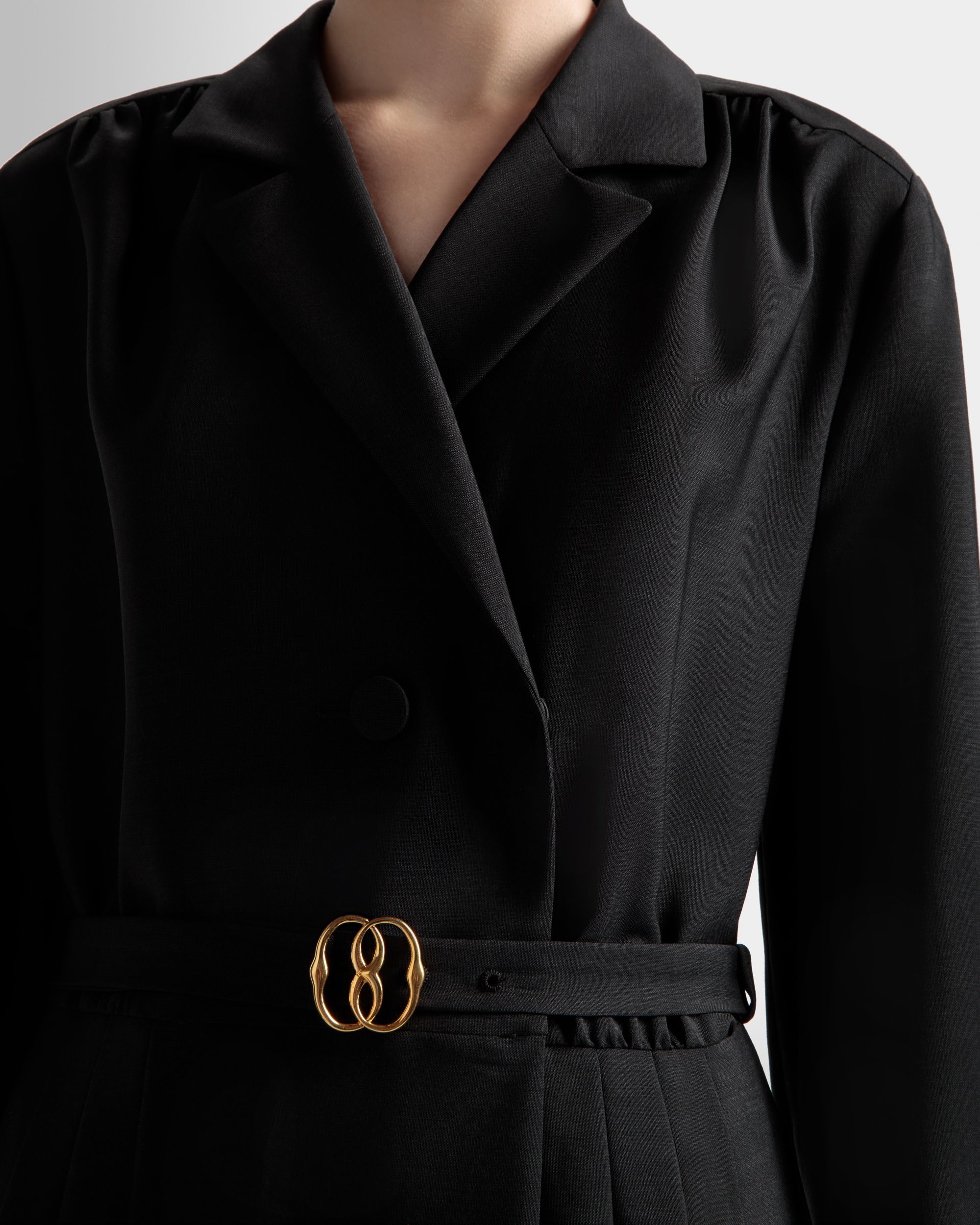 Emblem Kleid Mit Gürtel Aus Schwarzem Mohair-Woll-Gemisch - Damen - Bally - 04