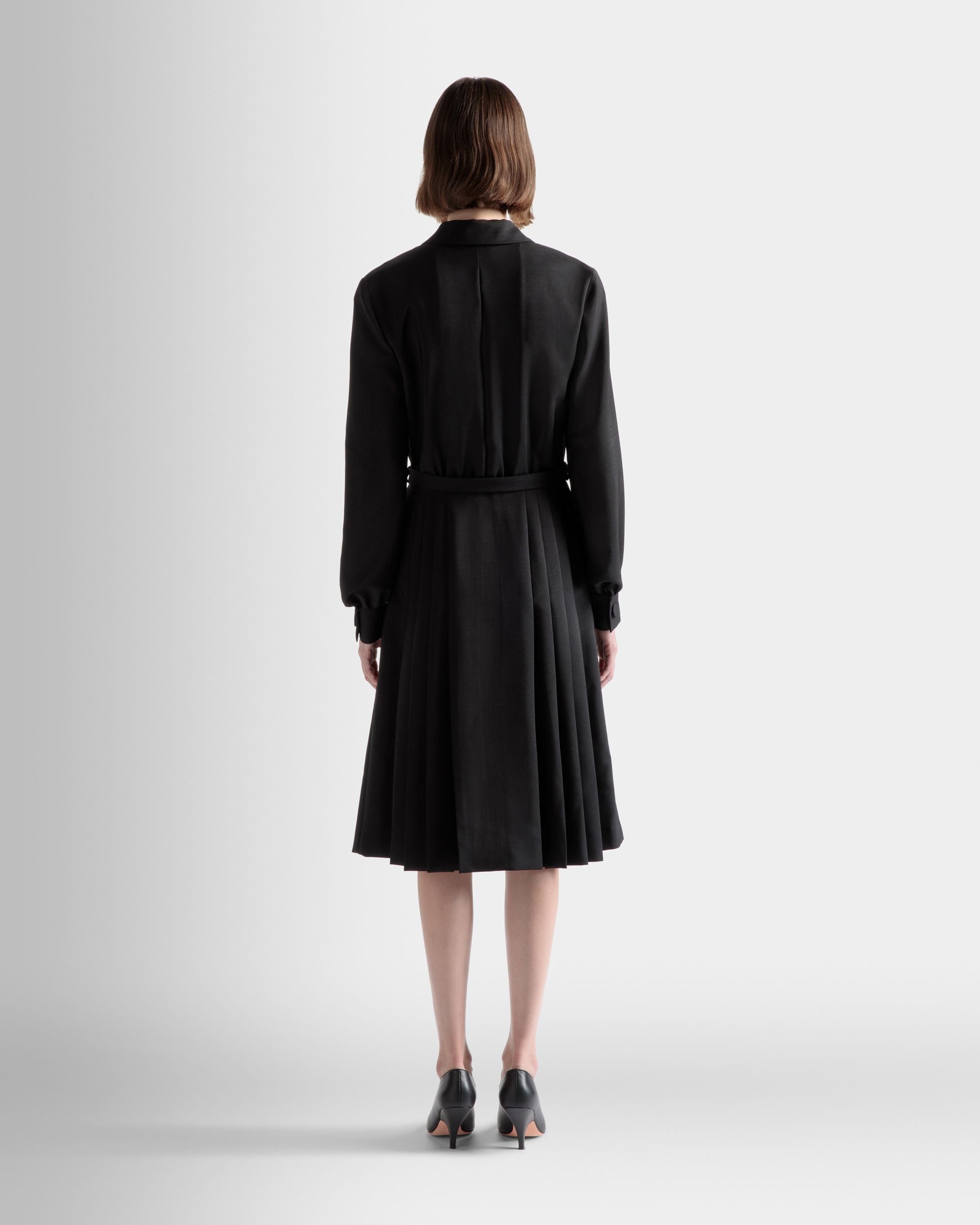 Emblem Kleid Mit Gürtel Aus Schwarzem Mohair-Woll-Gemisch - Damen - Bally - 06