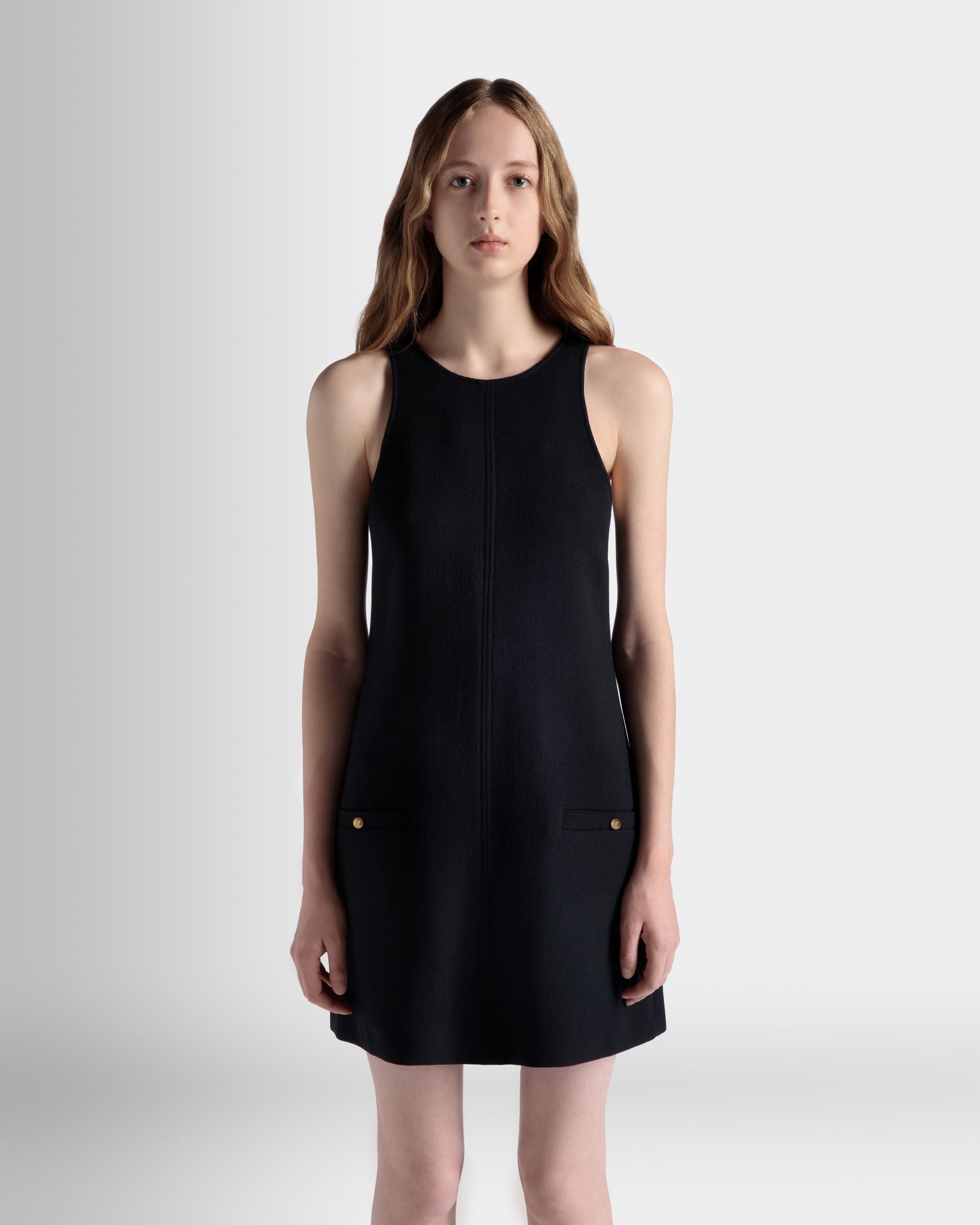 A-Linien-Minikleid Aus Wolle In Navy Blue - Damen - Bally - 03