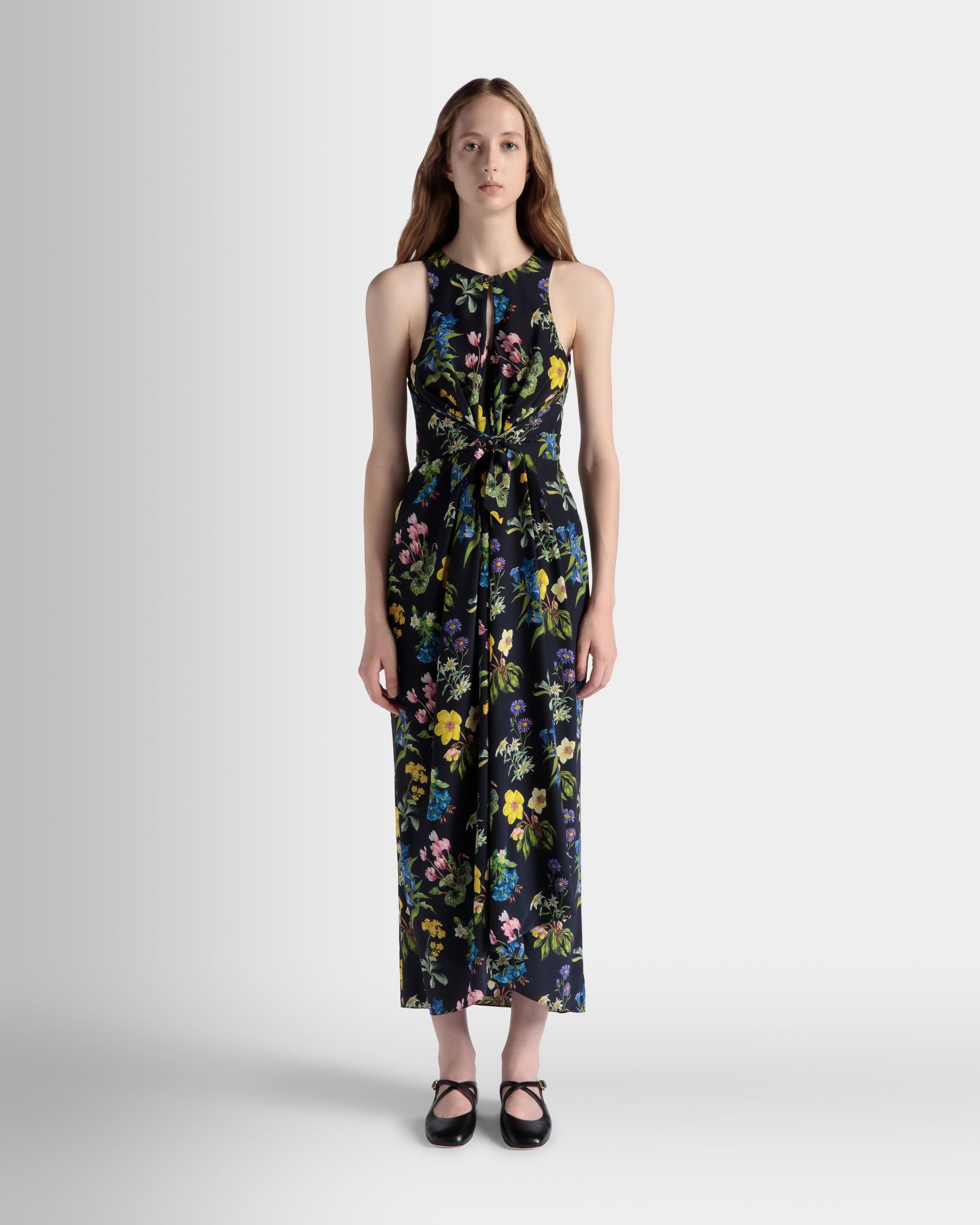 Abito Midi Smanicato In Seta Con Stampa Mountain Flower - Donna - Bally - 02