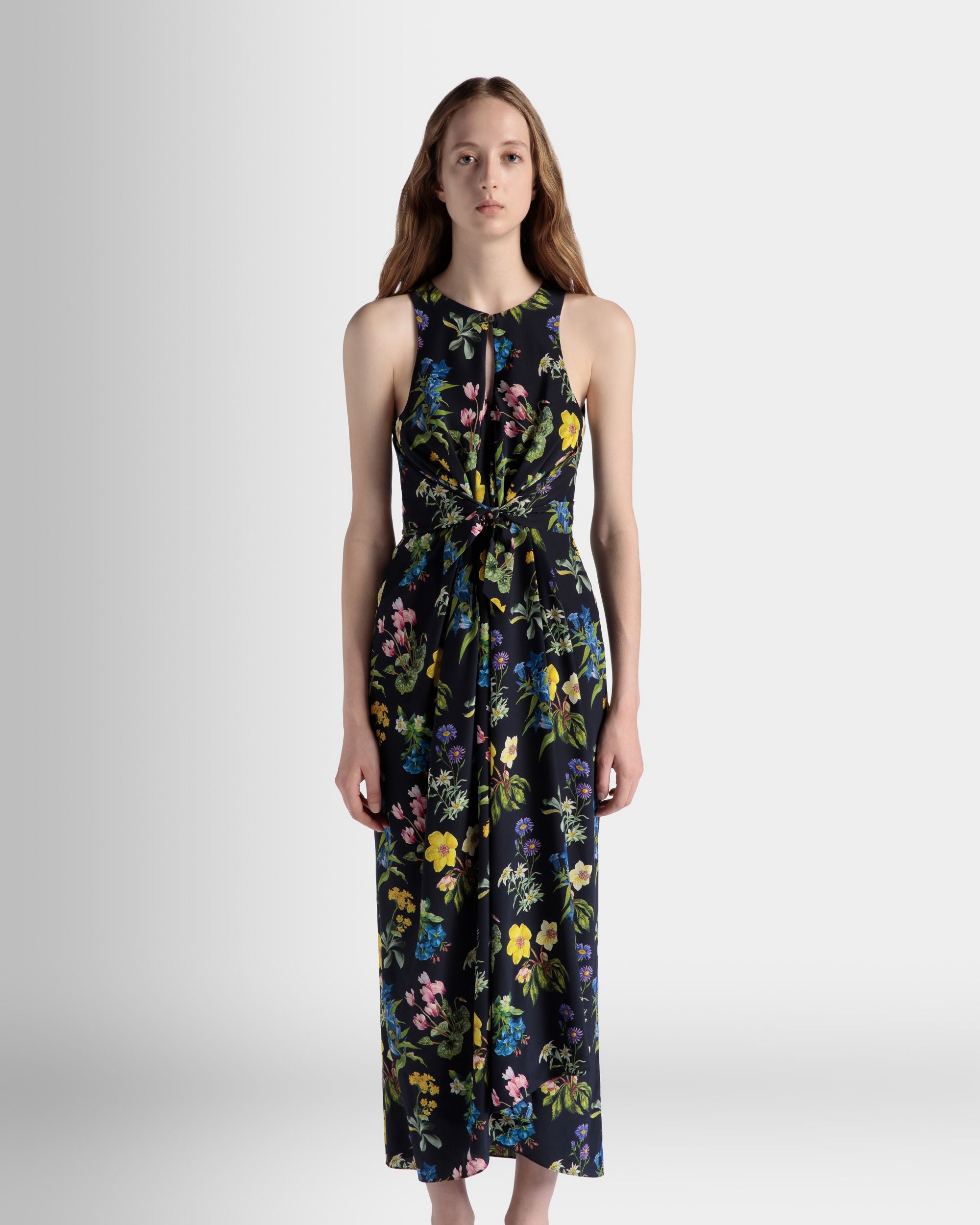 Abito Midi Smanicato In Seta Con Stampa Mountain Flower - Donna - Bally - 03