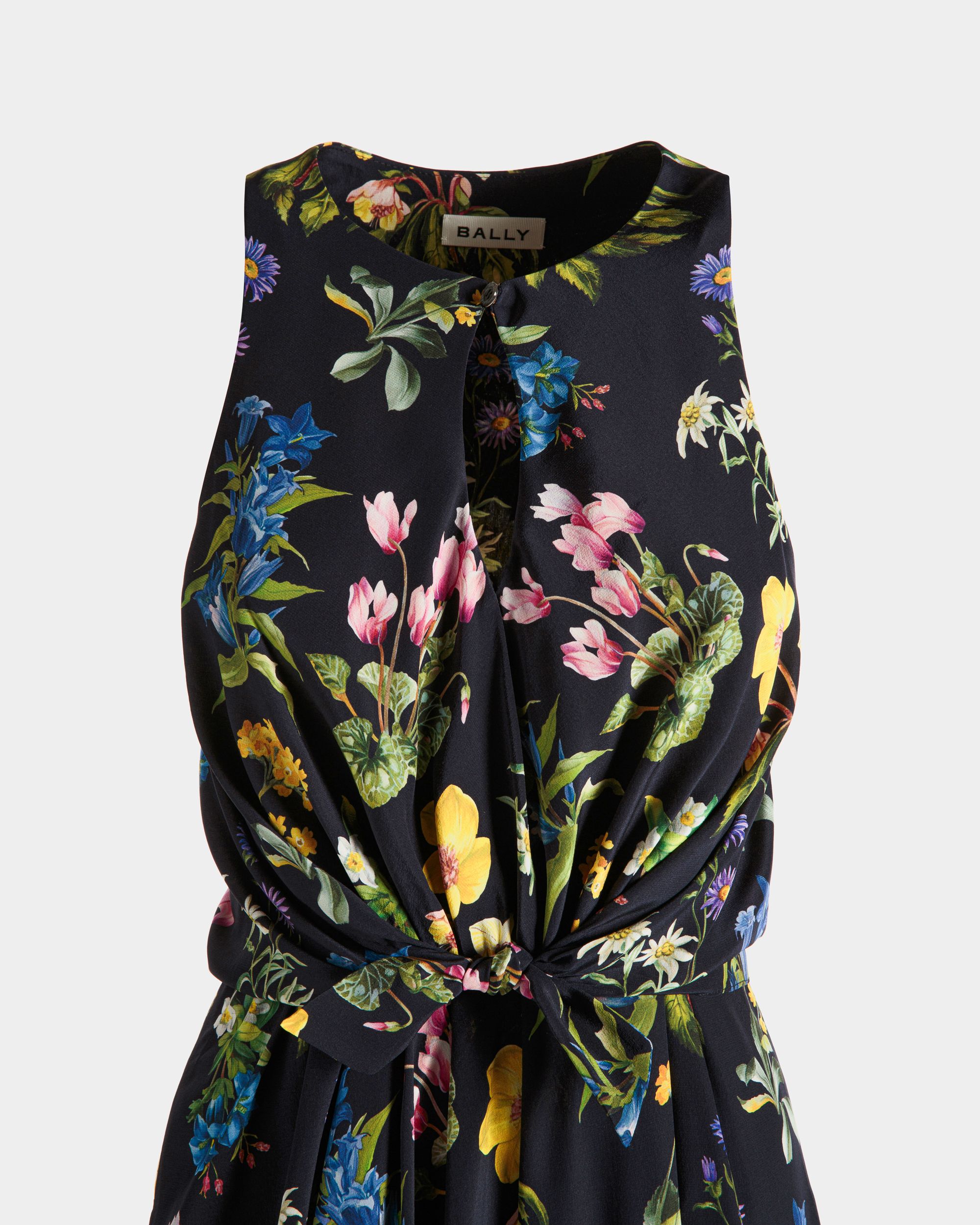 Abito Midi Smanicato In Seta Con Stampa Mountain Flower - Donna - Bally - 05