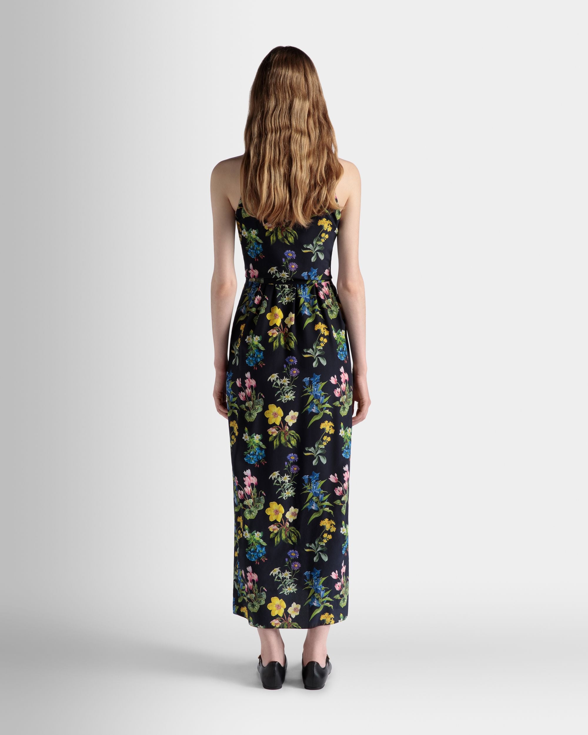 Abito Midi Smanicato In Seta Con Stampa Mountain Flower - Donna - Bally - 07