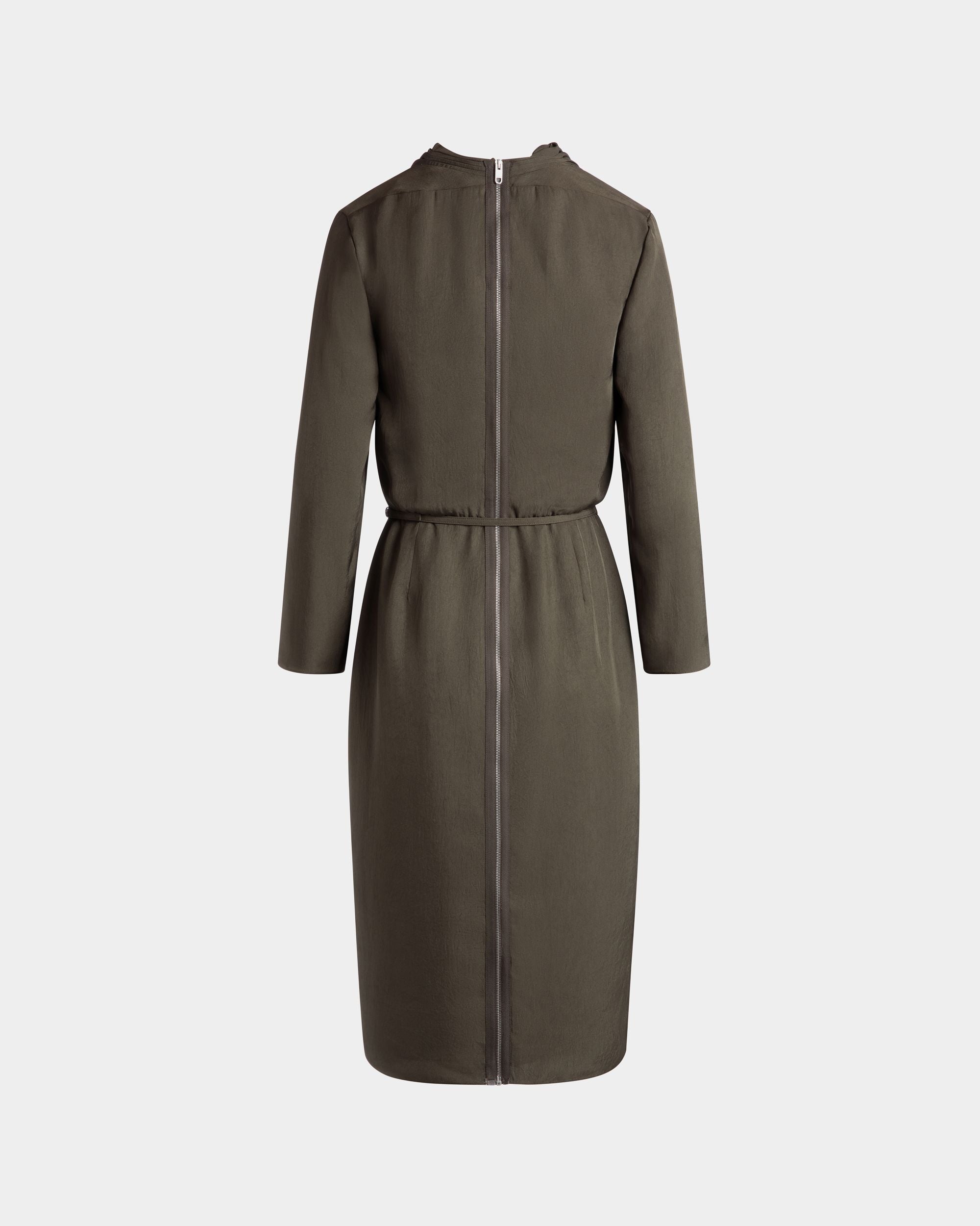 Belted Midi Dress In Military Green Fluid Twill - Women's - Bally - 08