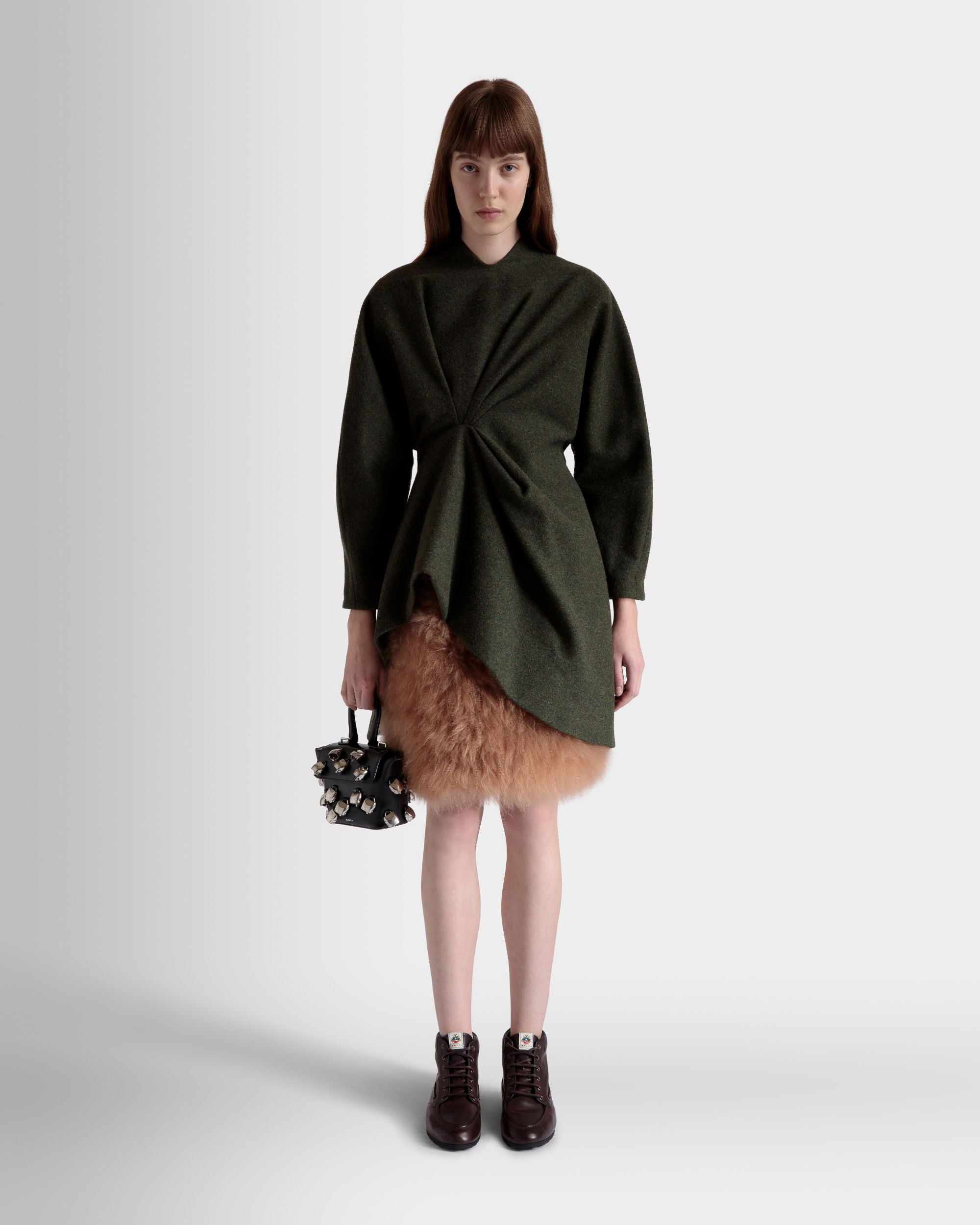Asymmetric Dress In Dark Green Wool - Women's - Bally - 02