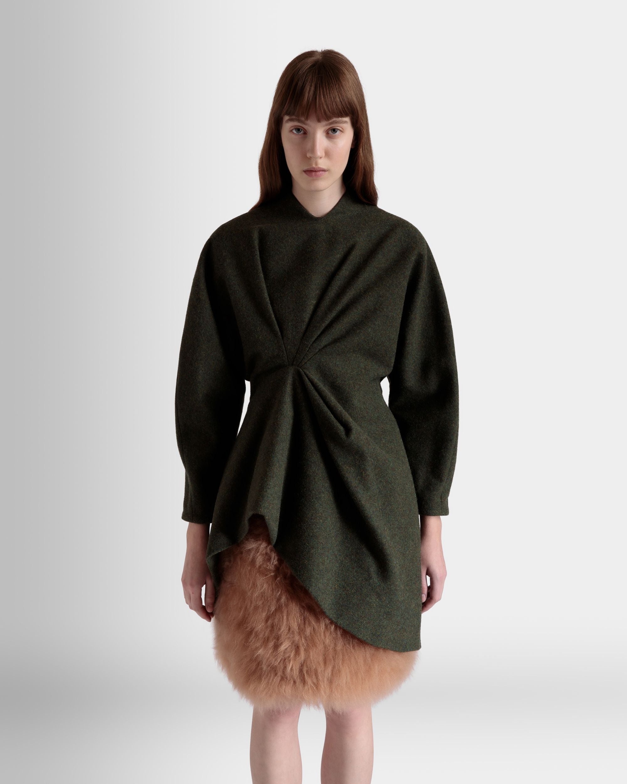 Asymmetric Dress In Dark Green Wool - Women's - Bally - 03