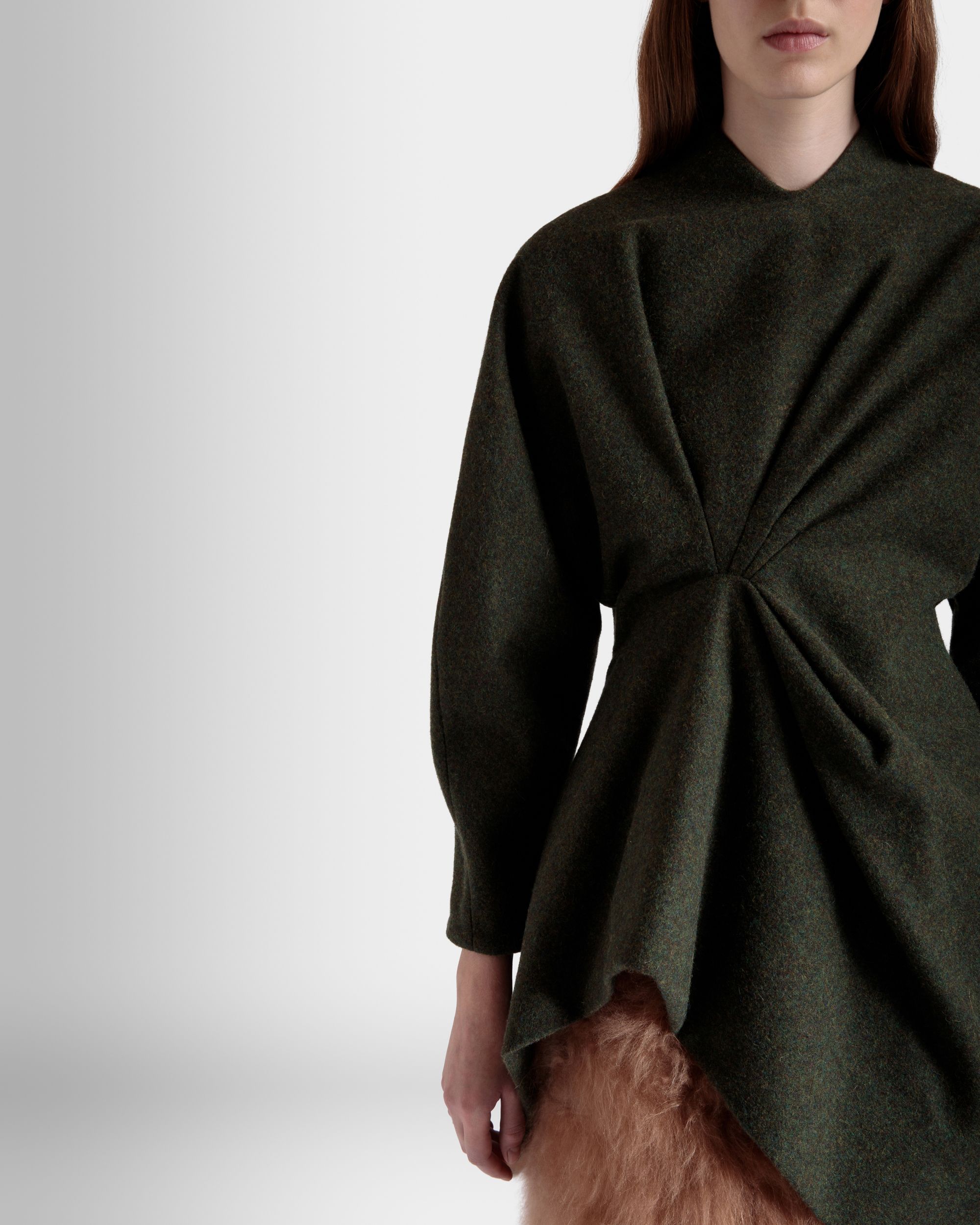 Asymmetric Dress In Dark Green Wool - Women's - Bally - 08