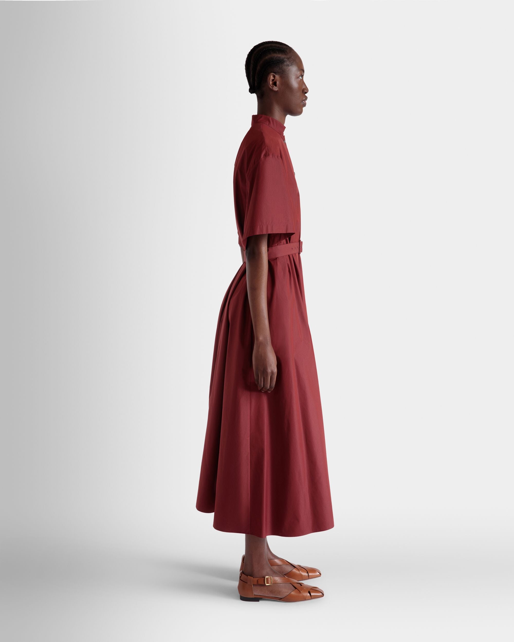 Kleid Aus Baumwollpopeline Mit Gürtel In Heritage Red - Donna - Bally - 05