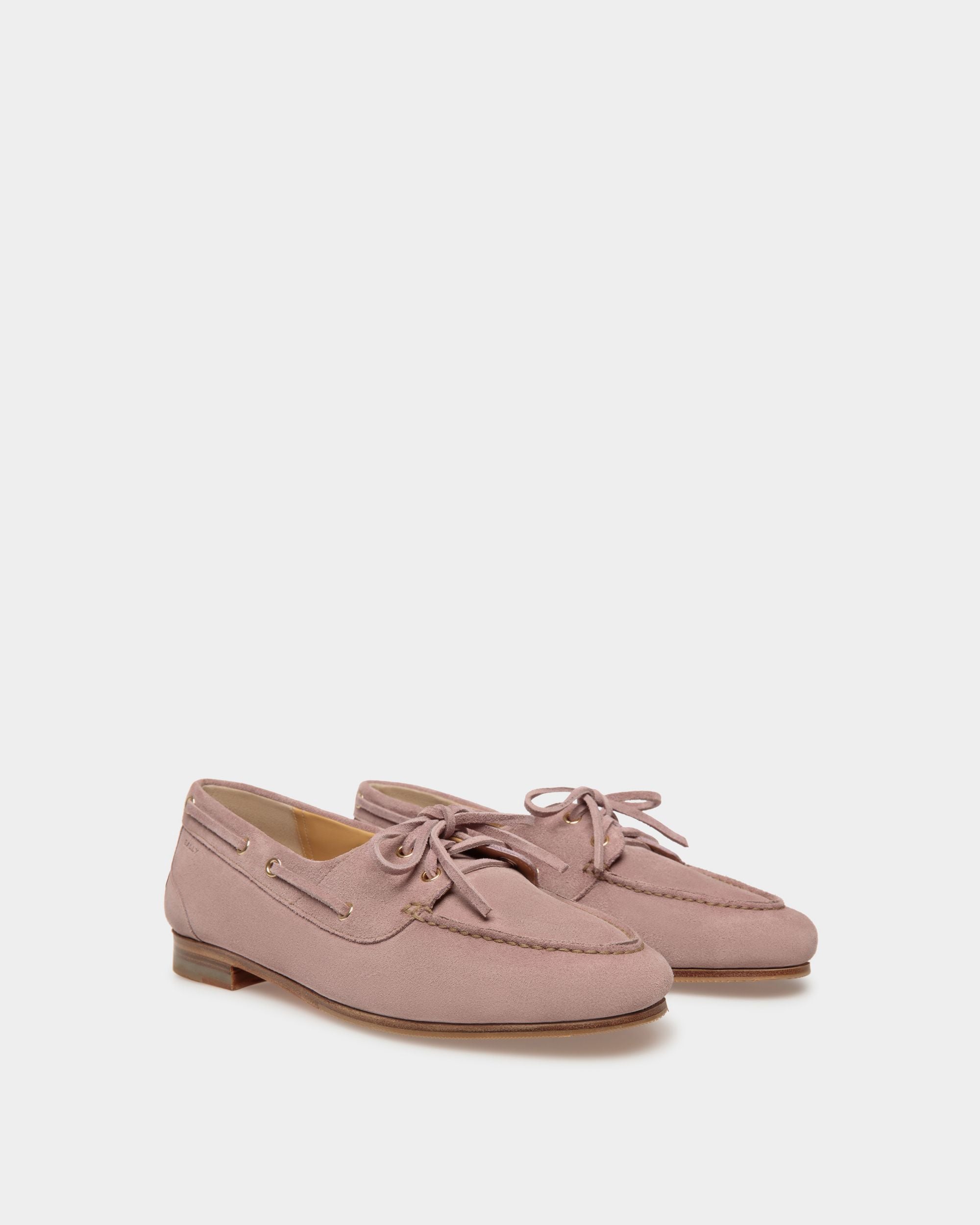 Mocassin Plume En Daim Mauve Clair - Femme - Bally - 02