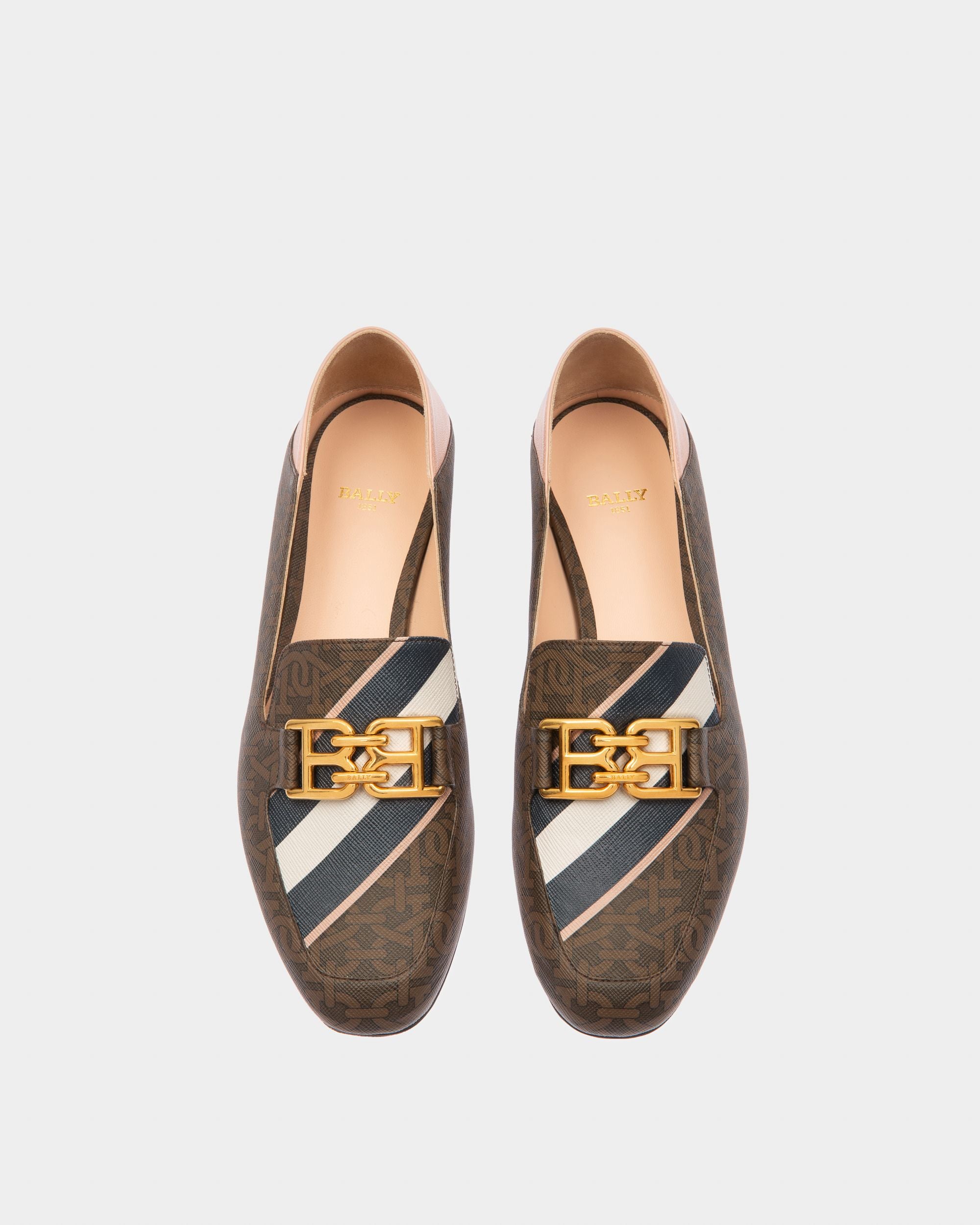 Ellah Flat Slipper Aus Braunem Leder Und Baumwolle - Damen - Bally - 03
