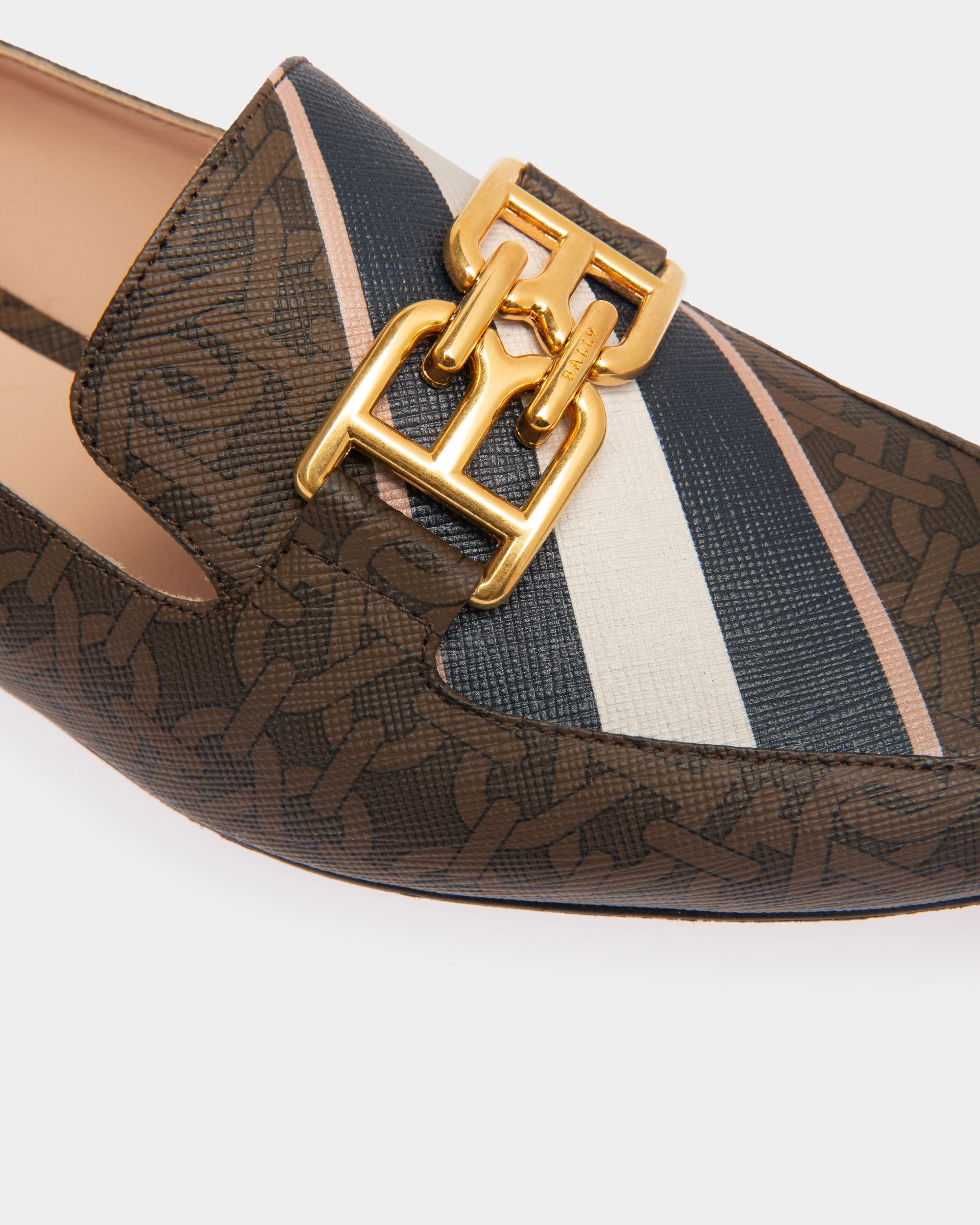 Ellah Flat Slipper Aus Braunem Leder Und Baumwolle - Damen - Bally - 06