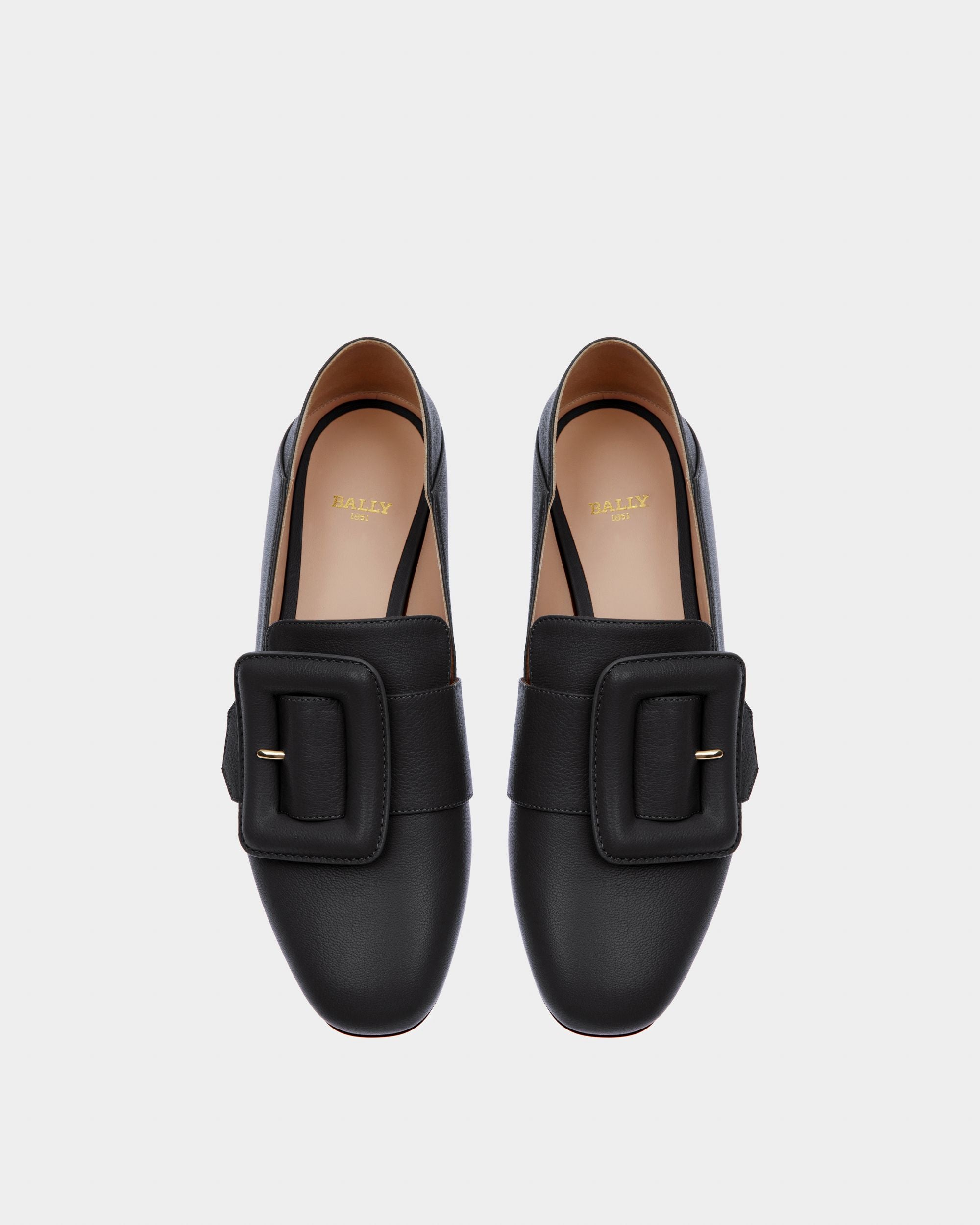 Chaussure À Talon Plat Bell Du Jour En Cuir Grainé Noir - Femme - Bally - 02