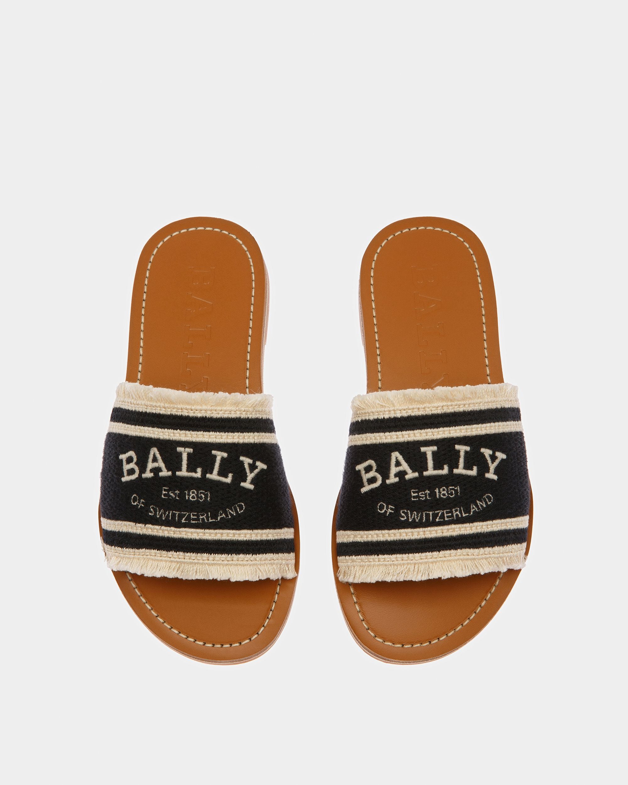 Bianka Flach Slides Aus Textil In Schwarz Und Elfenbein - Damen - Bally - 02