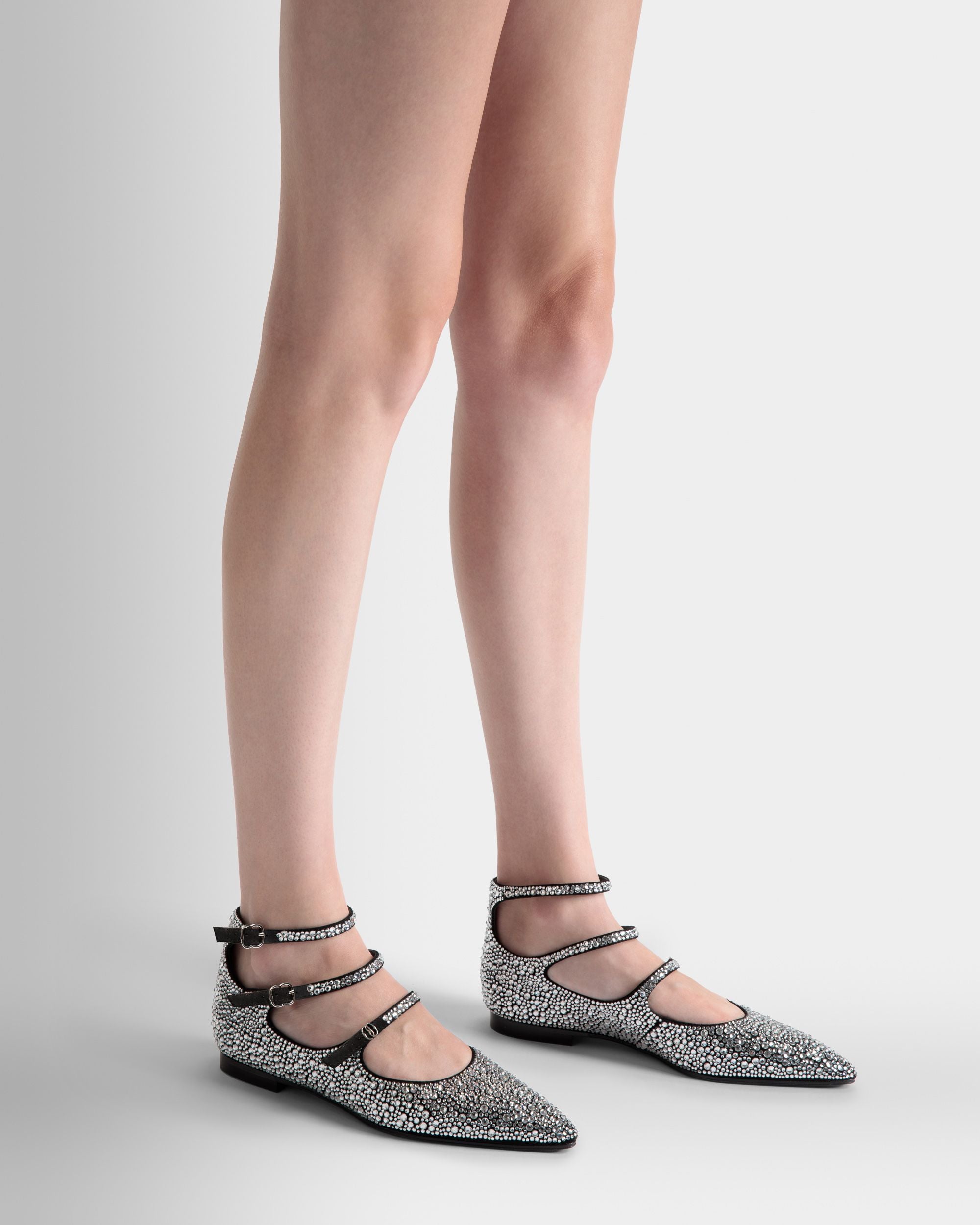 Marilou Ballerina Aus Schwarzem Leder Und Kristallsteinen - Damen - Bally - 02