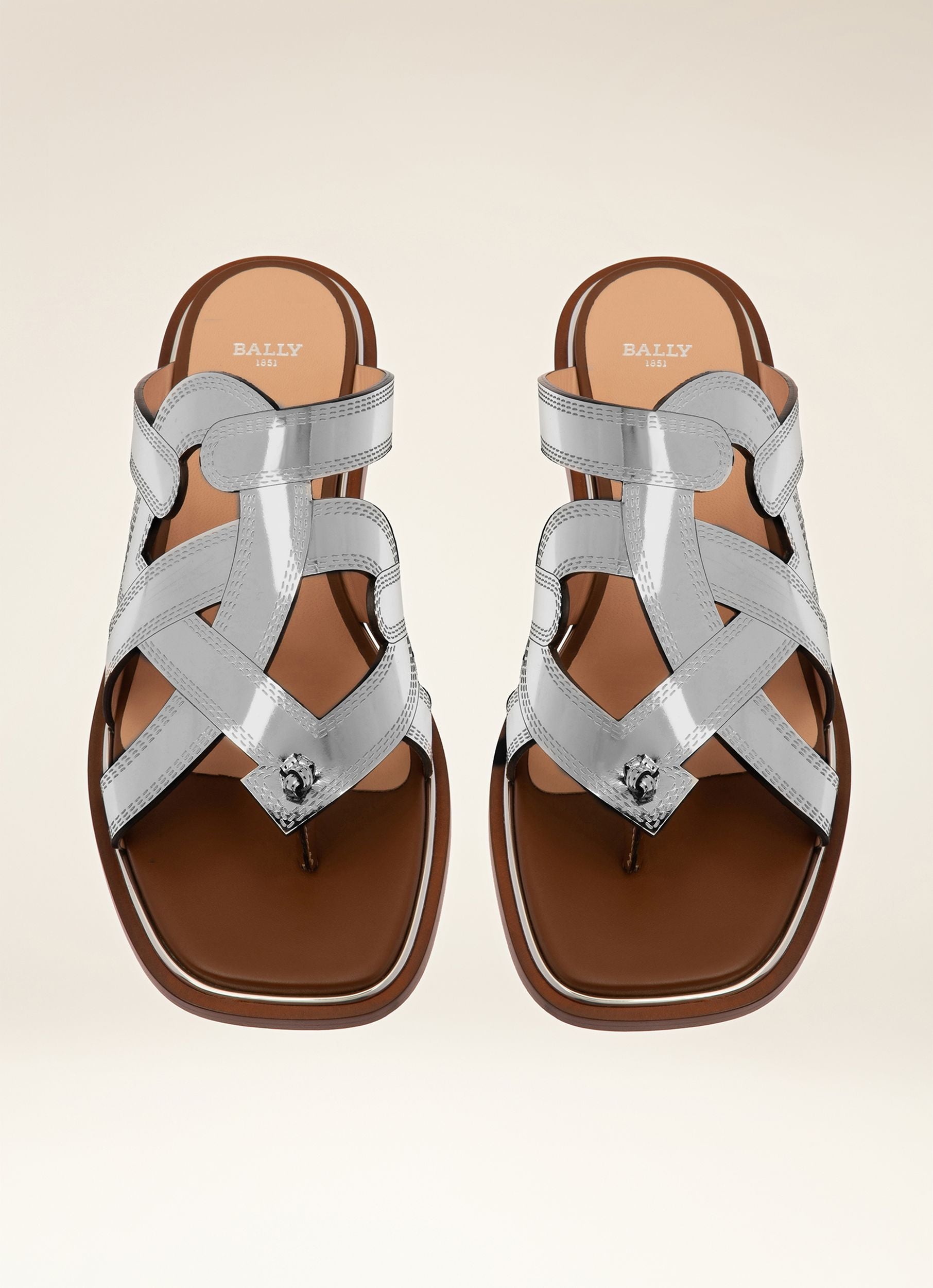 Glada Flache Sandalen Aus Silberfarbenem Leder - Damen - Bally - 04