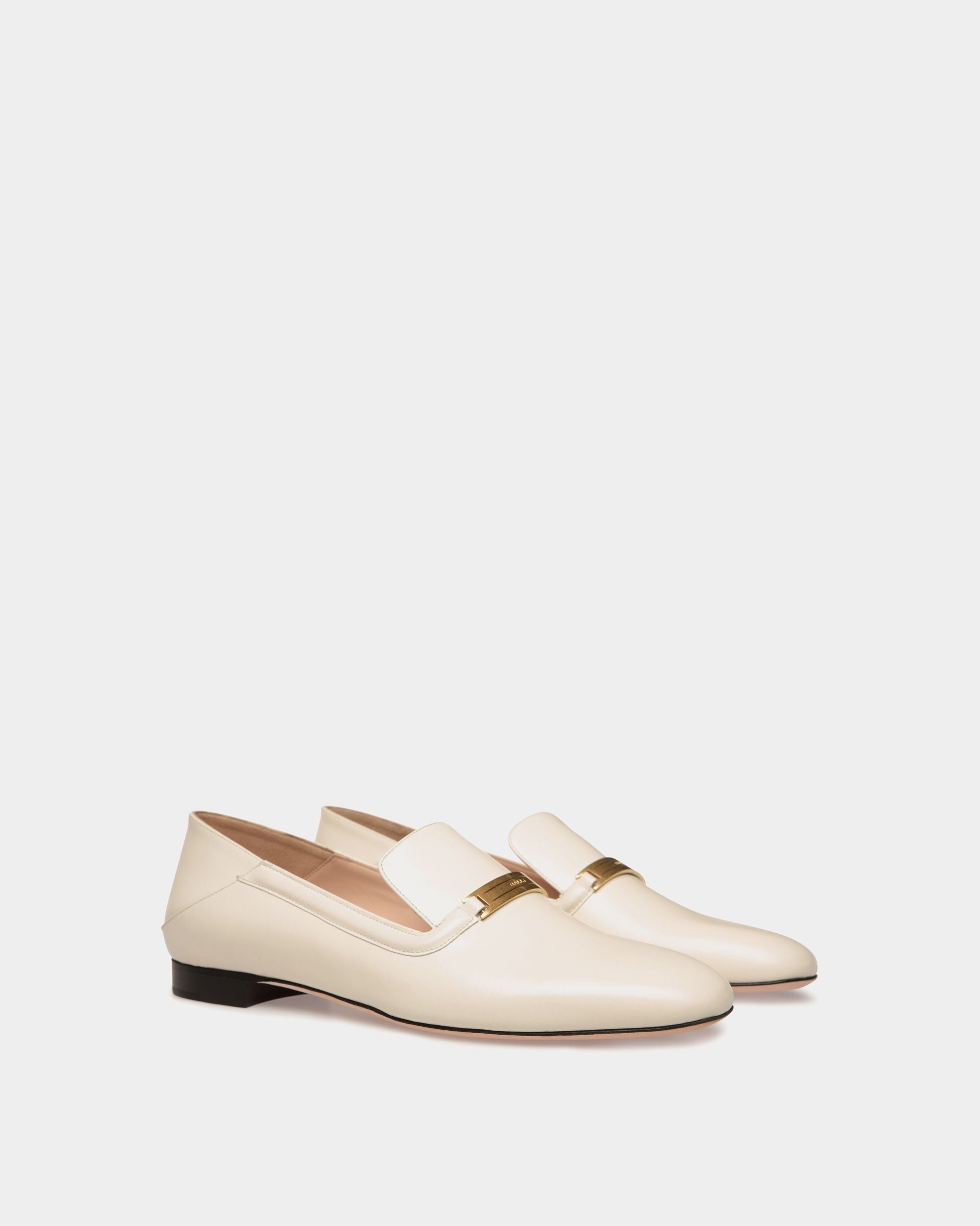 Deco Flat in White Leather - Women's - Bally - 03
