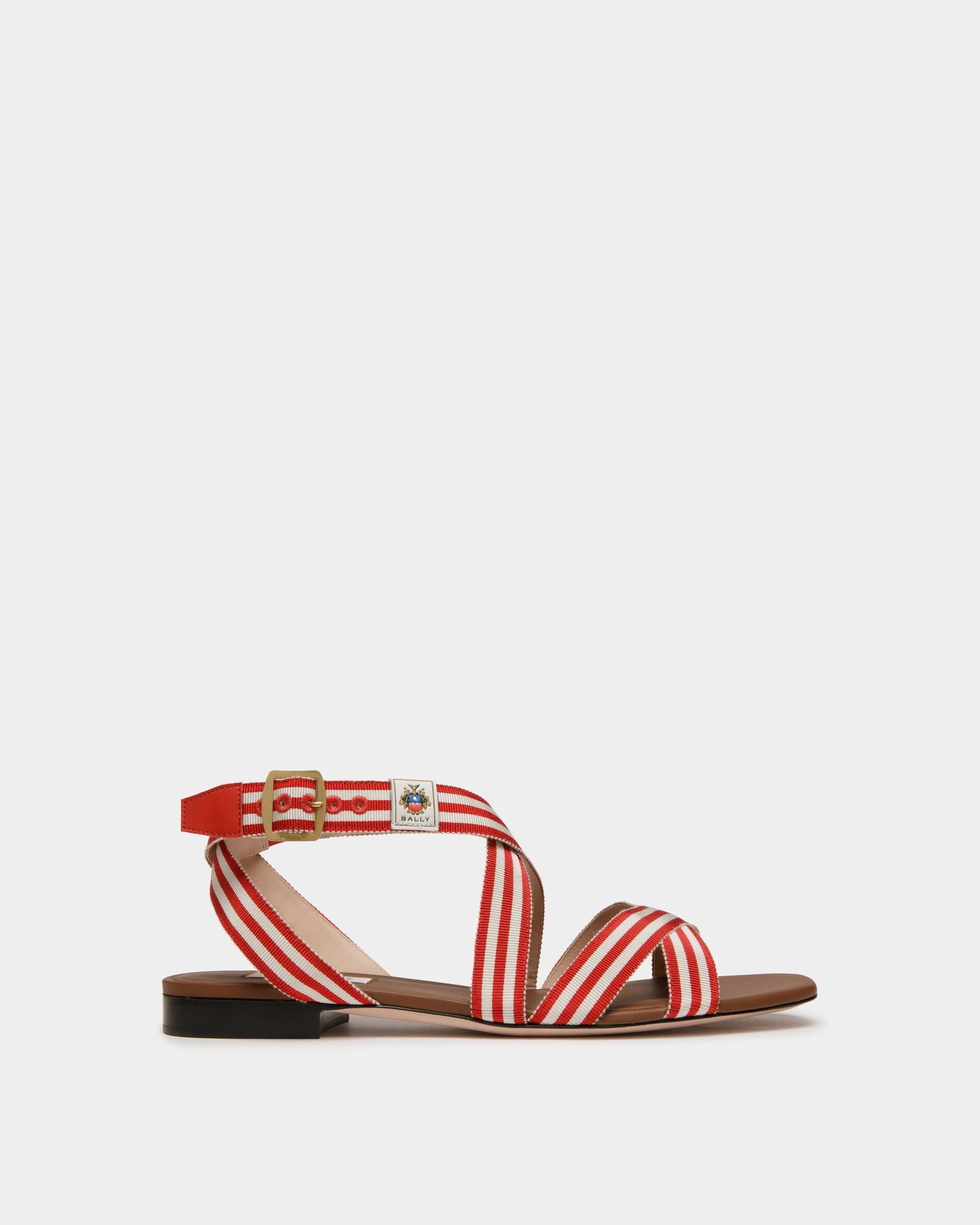 Sylt Flat Sandal in Red Fabric - Women's - Bally - 01