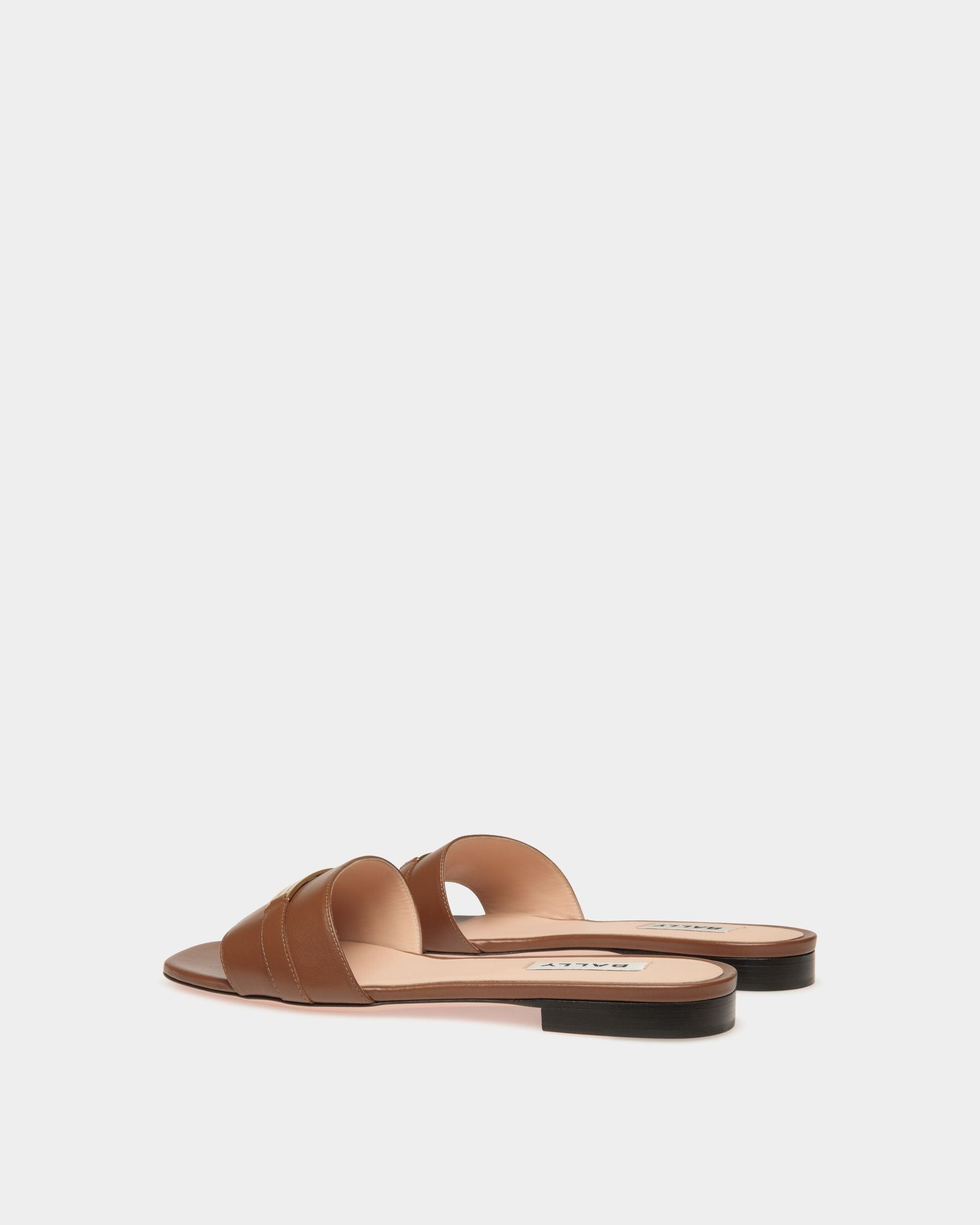 Sandale À Talon Plat Deco En Cuir Marron - Femme - Bally - 04