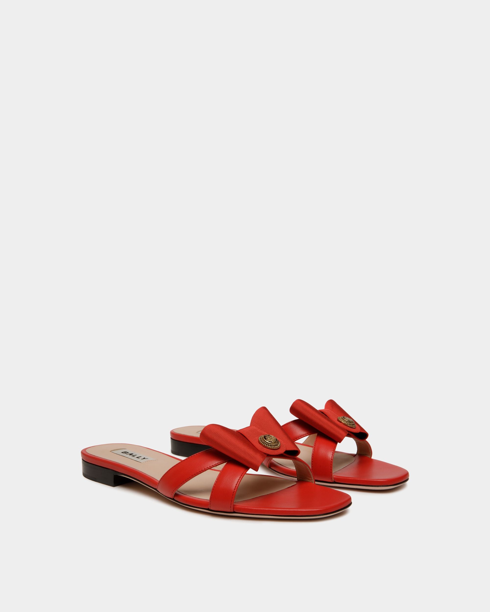Flache B-Bow Sandalen Aus Leder In Rot - Damen - Bally - 03
