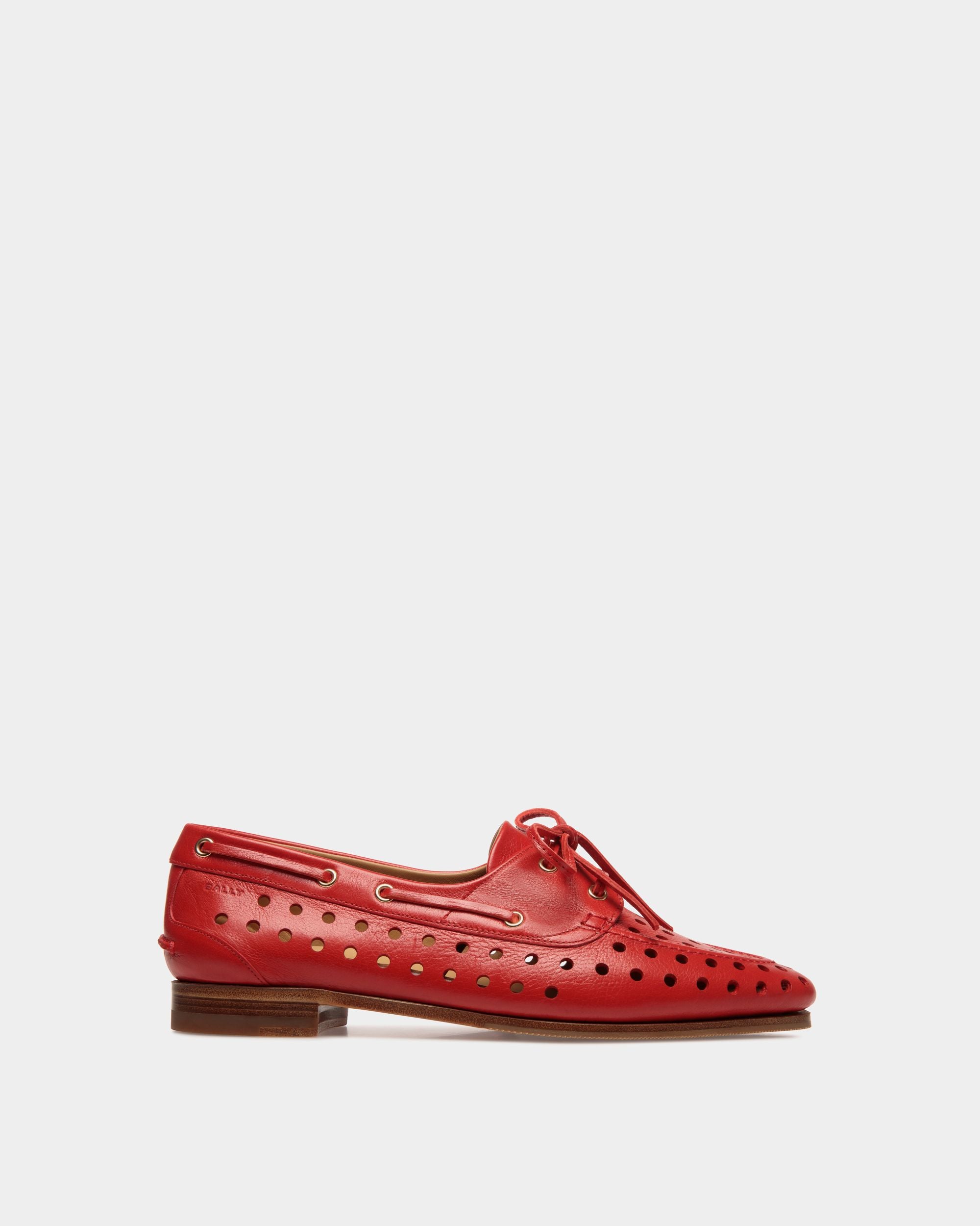 Mocassin Plume En Cuir Rouge - Femme - Bally - 01