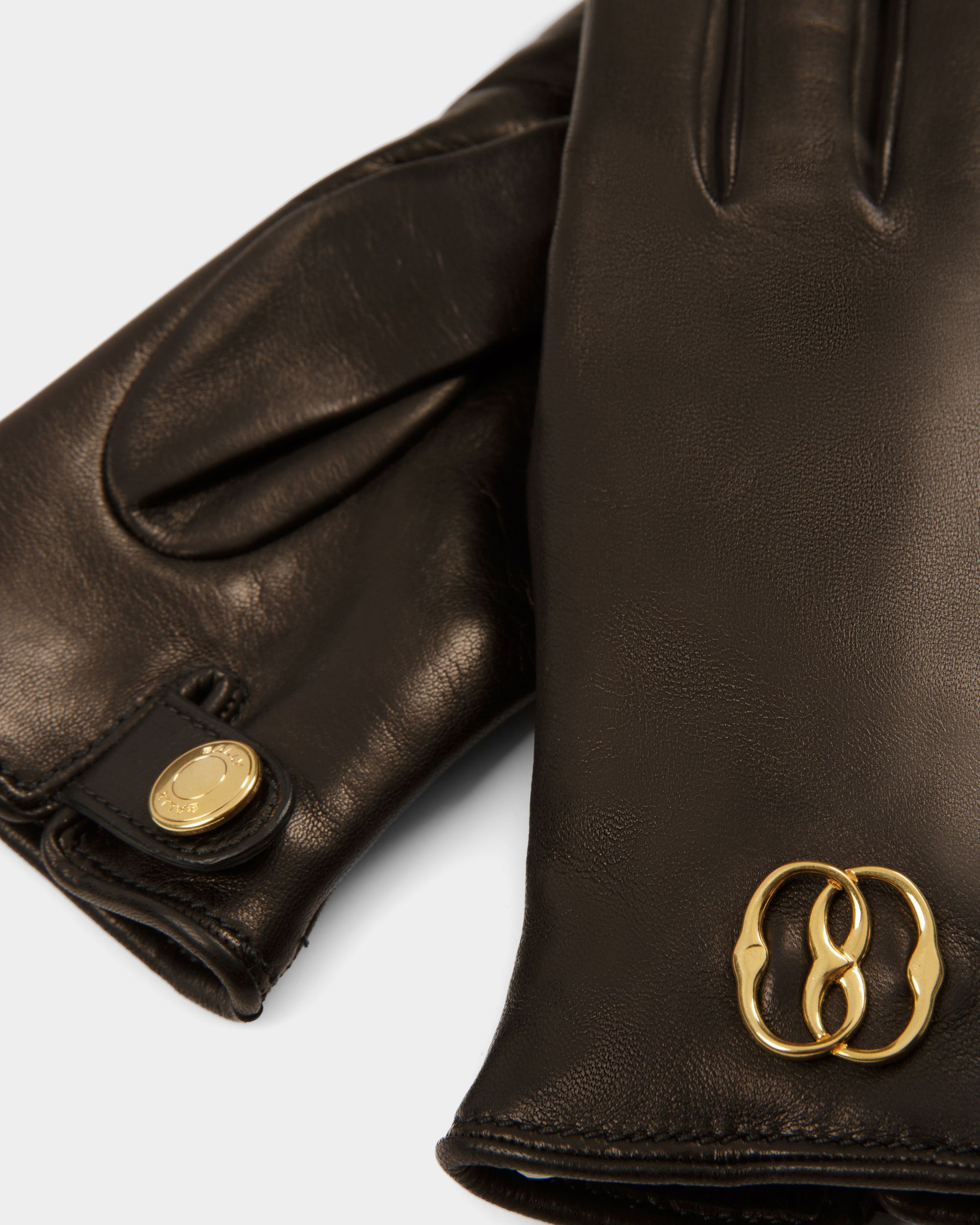 Guanti Emblem In Pelle Nera - Donna - Bally - 03