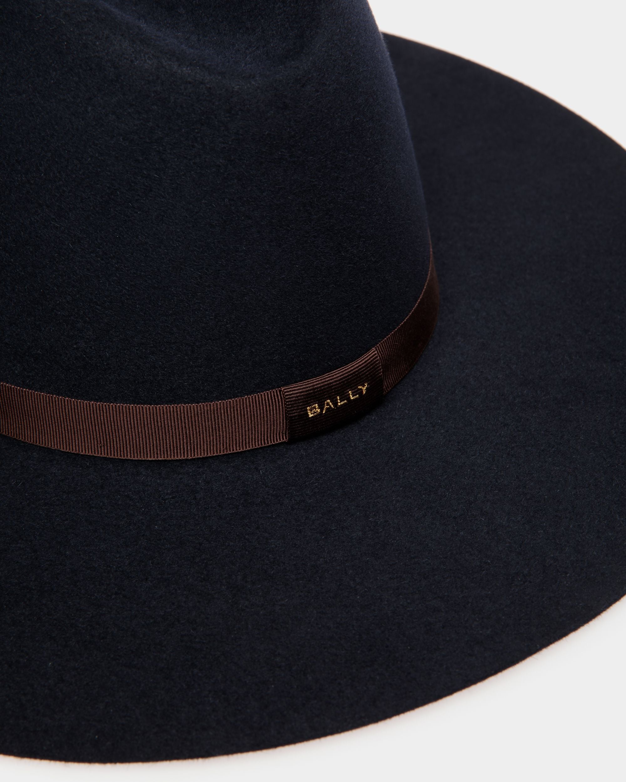 Large Brim Hat In Navy Blue Felt - Women's - Bally - 03