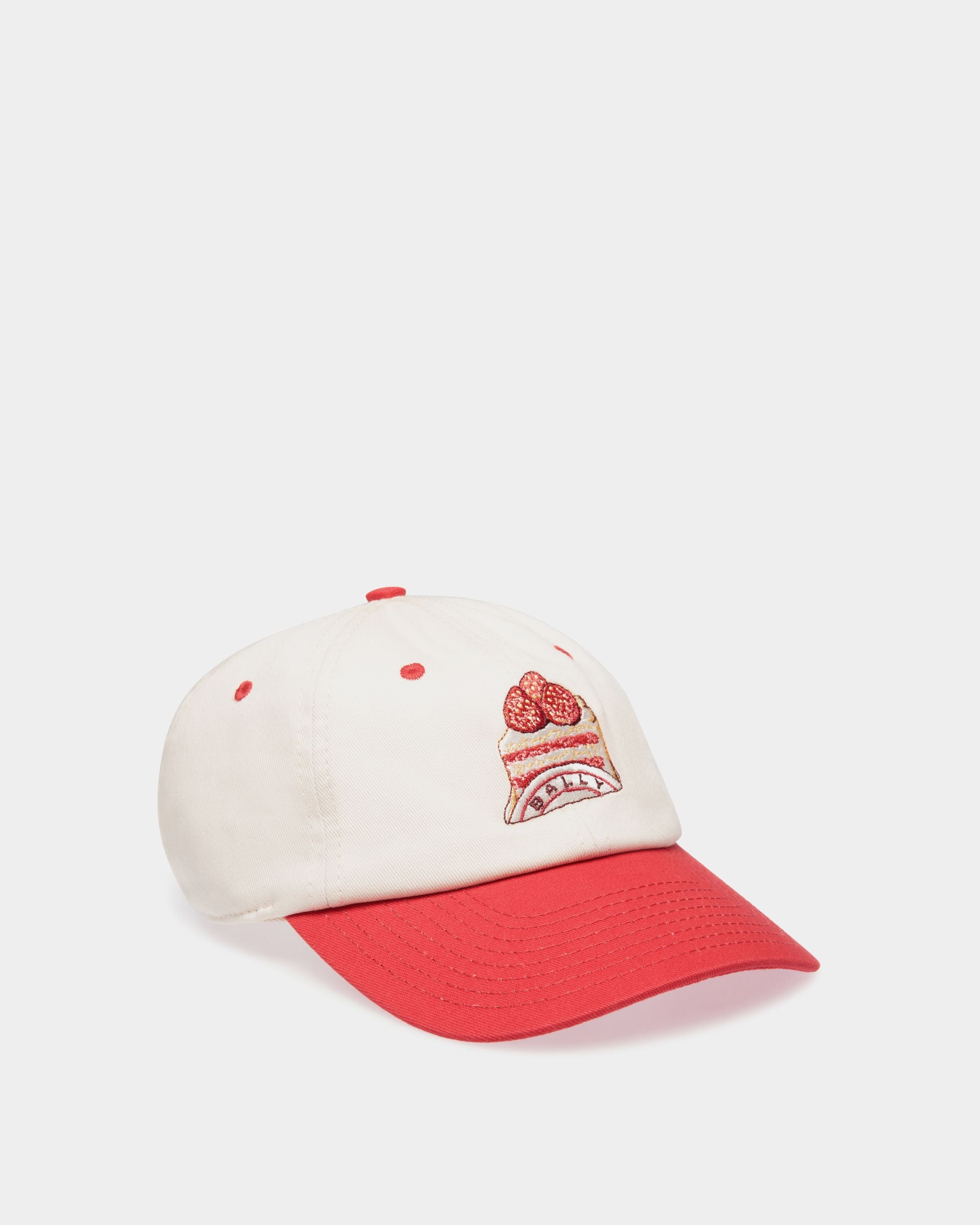 Cappellino In Cotone Color Avorio E Rosso Con Ricamo Bally Cake - Donna - Bally - 01
