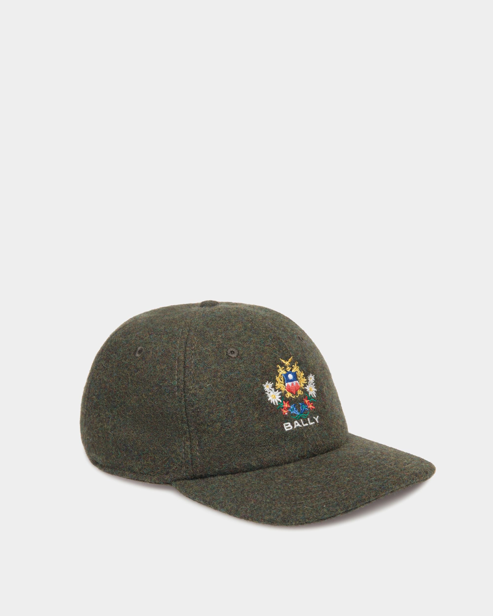 Winter Capsule Baseballmütze Mit Alpenblumen Aus Wolle In Dunkelgrün - Damen - Bally - 01
