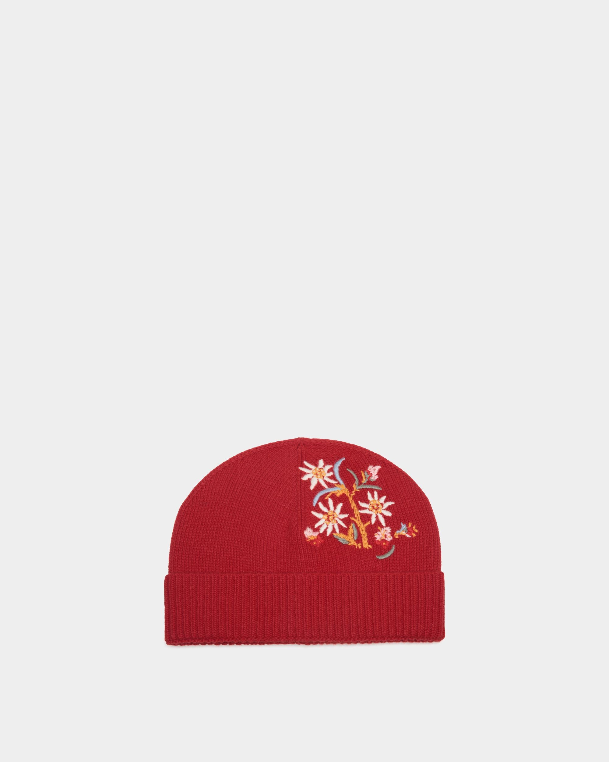 Winter Capsule Beanie Mit Alpenblumen Aus Wolle In Rot - Damen - Bally - 01