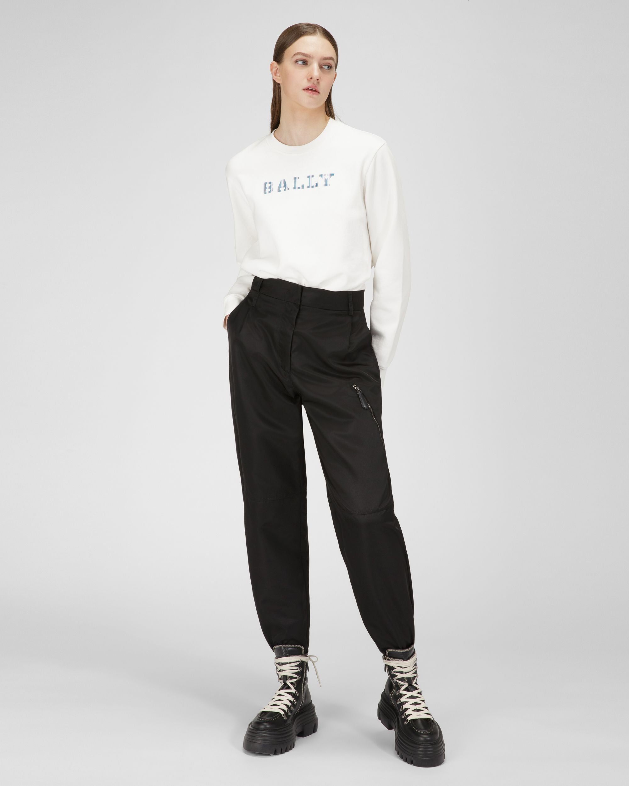 Sweatshirt Aus Elfenbeinfarbenem Bio-Baumwoll-Mischgewebe - Damen - Bally - 05