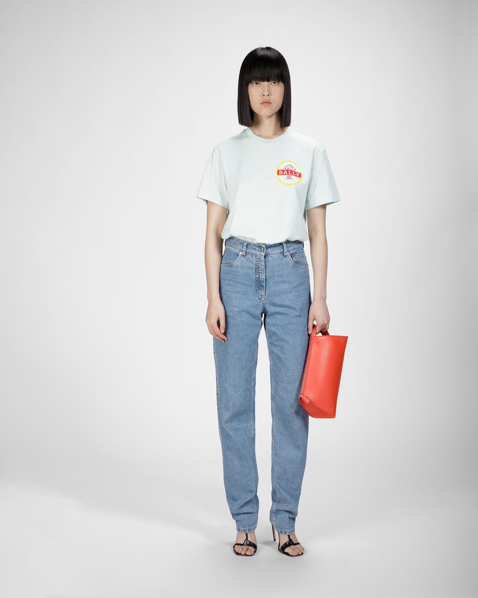 T-Shirt Con Logo In Cotone Blu - Donna - Bally - 01