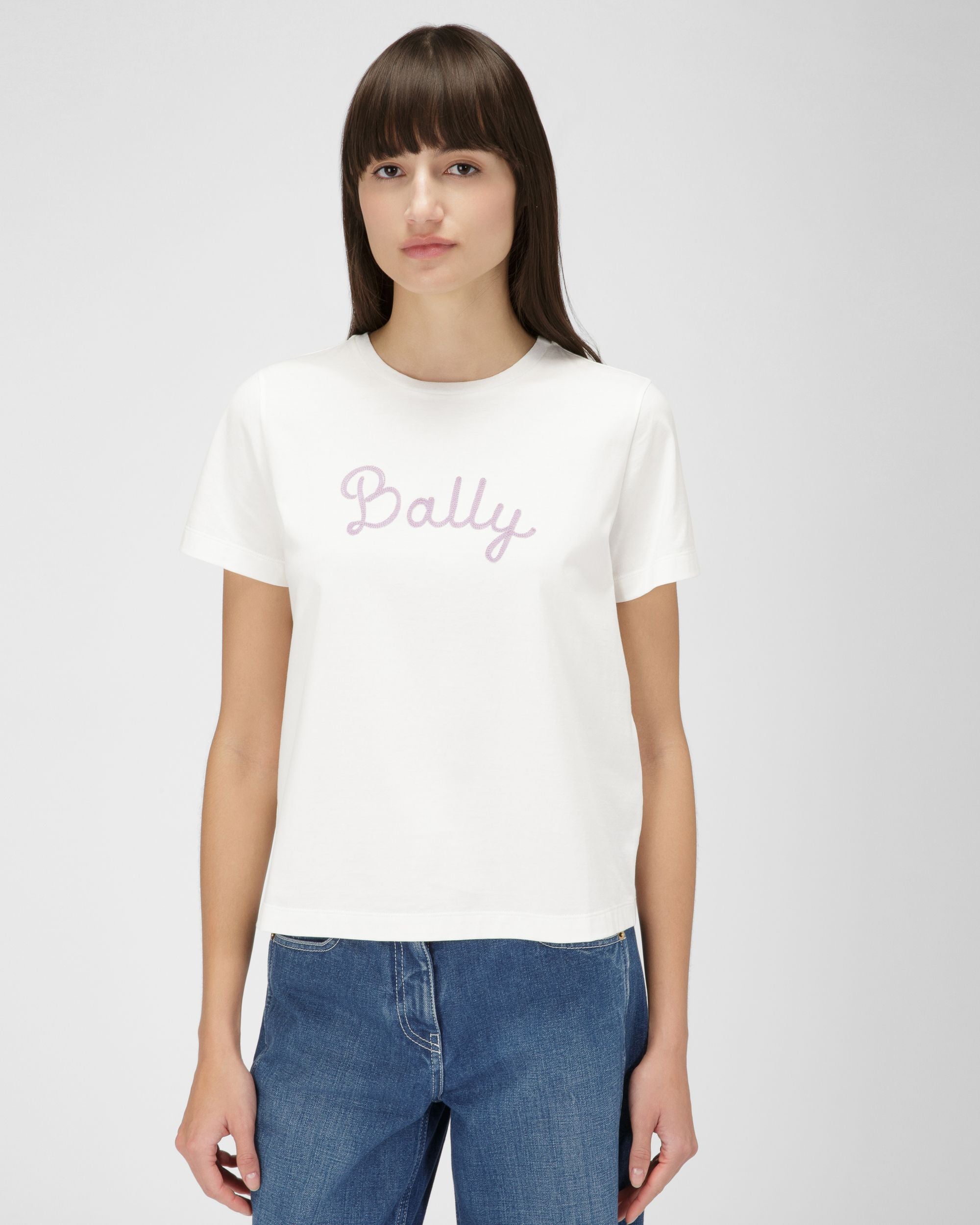 T-Shirt Aus Elfenbeinfarbener Baumwolle - Damen - Bally - 01