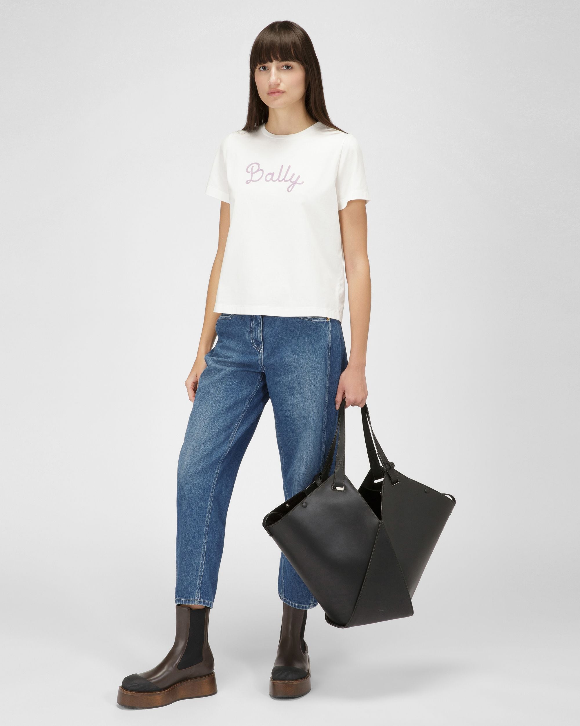 T-Shirt Aus Elfenbeinfarbener Baumwolle - Damen - Bally - 05