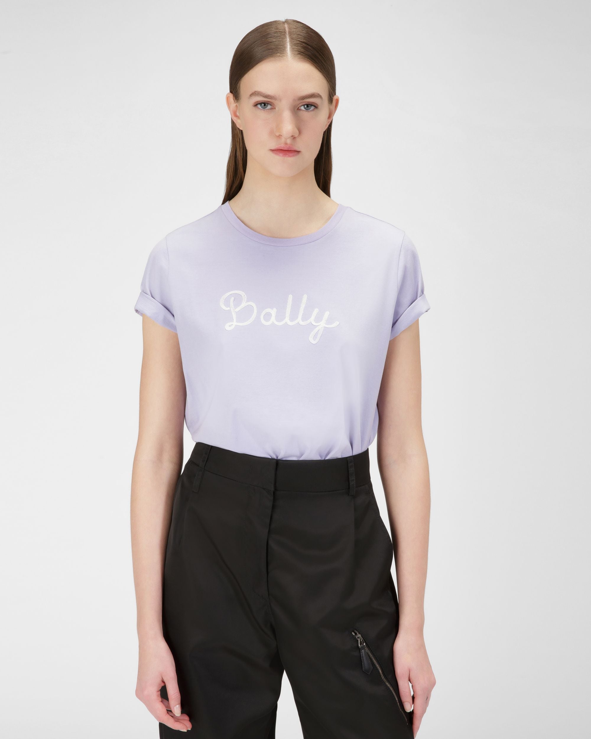 T-Shirt Aus Fliederfarbener Baumwolle - Damen - Bally - 01