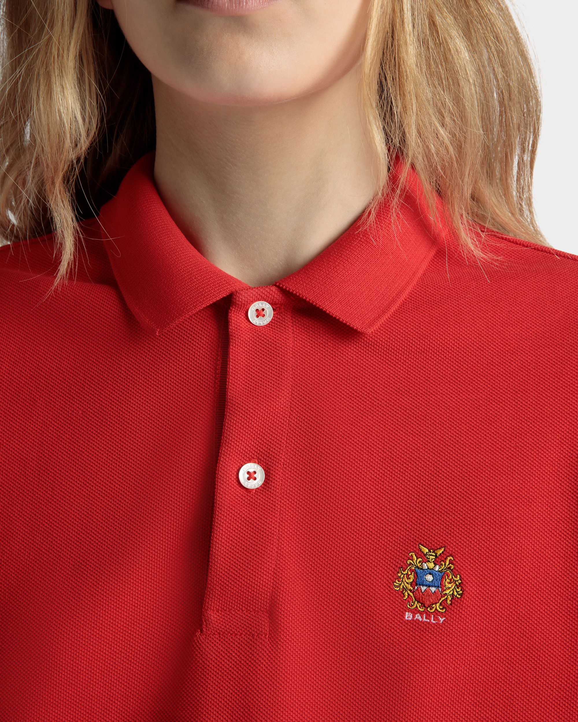 Short Sleeve Polo in Red Cotton - Women's - Bally - 04