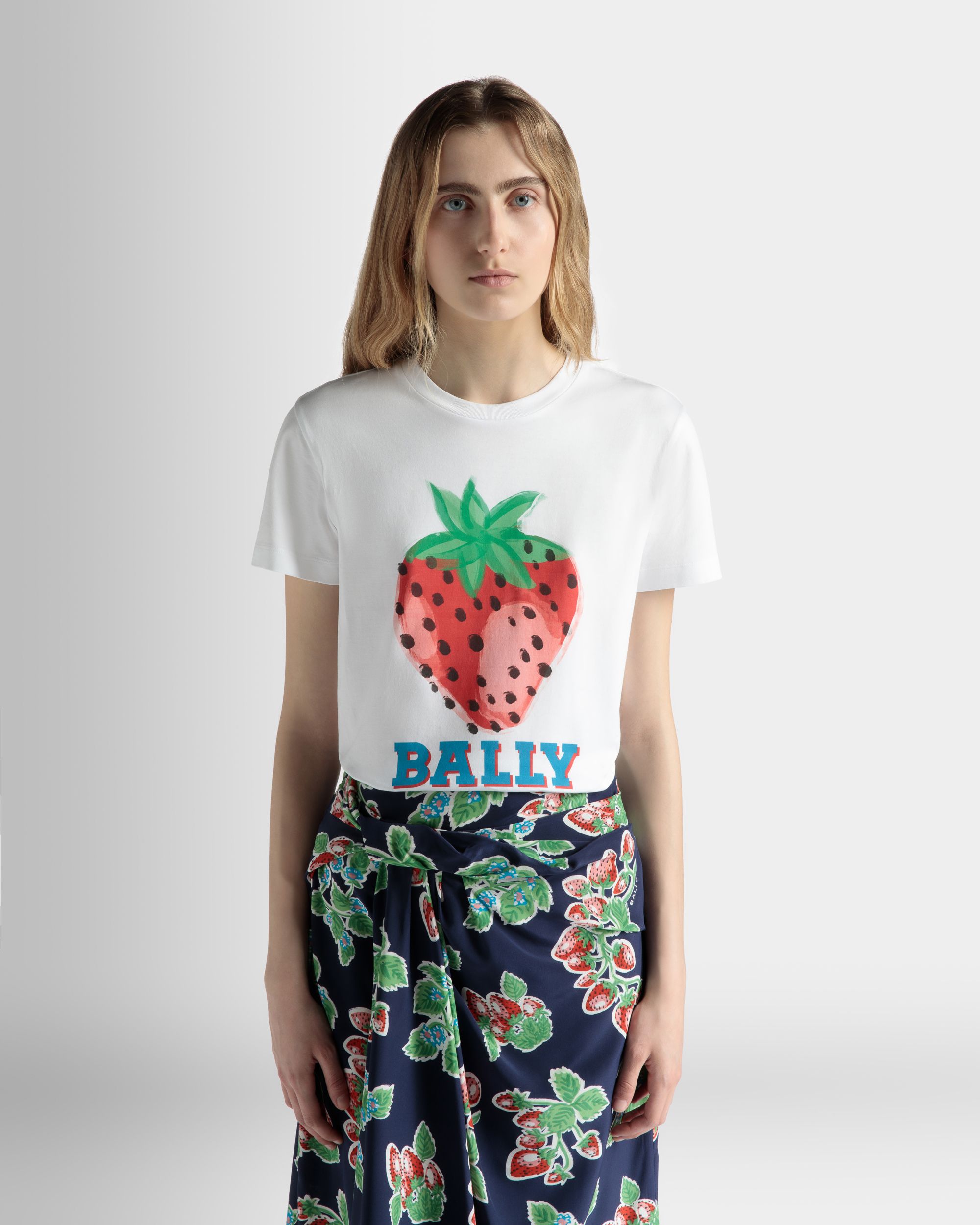 Bedrucktes T-Shirt Aus Baumwolle In Strawberry - Damen - Bally - 03