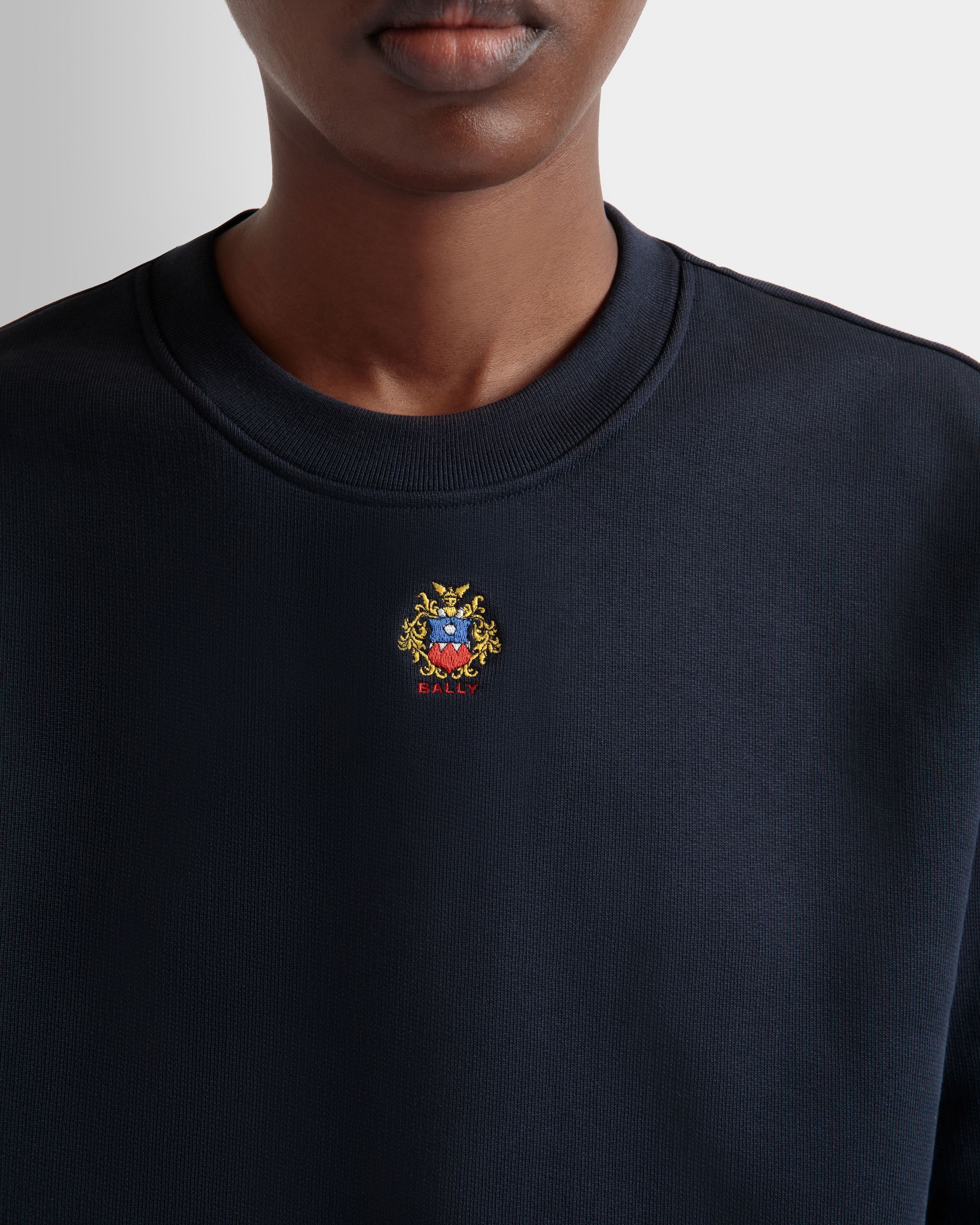 Crewneck With Bally Crest Logo In Navy Blue Cotton - Women's - Bally - 03
