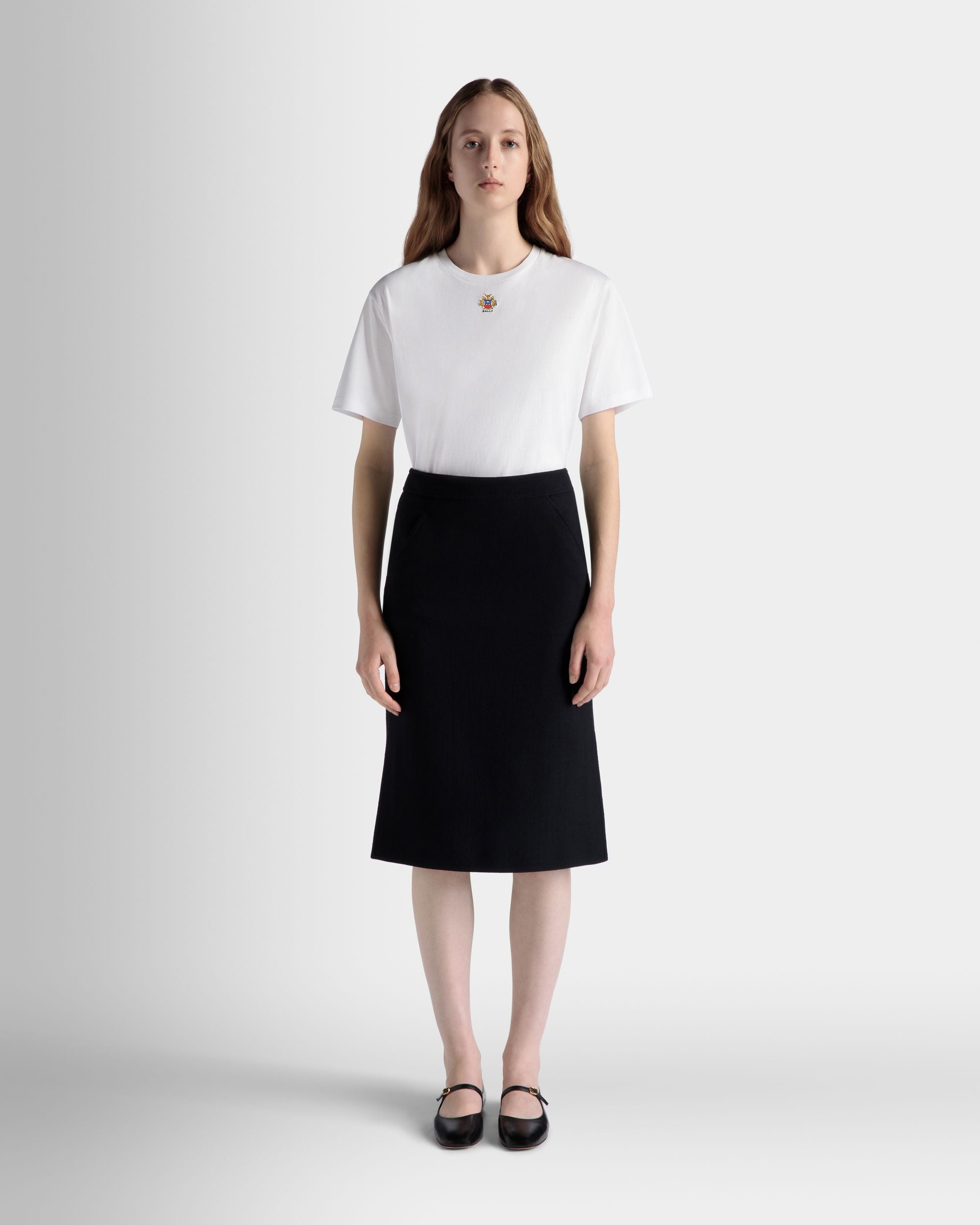 T-Shirt With Bally Crest Logo In White Cotton - Women's - Bally - 02