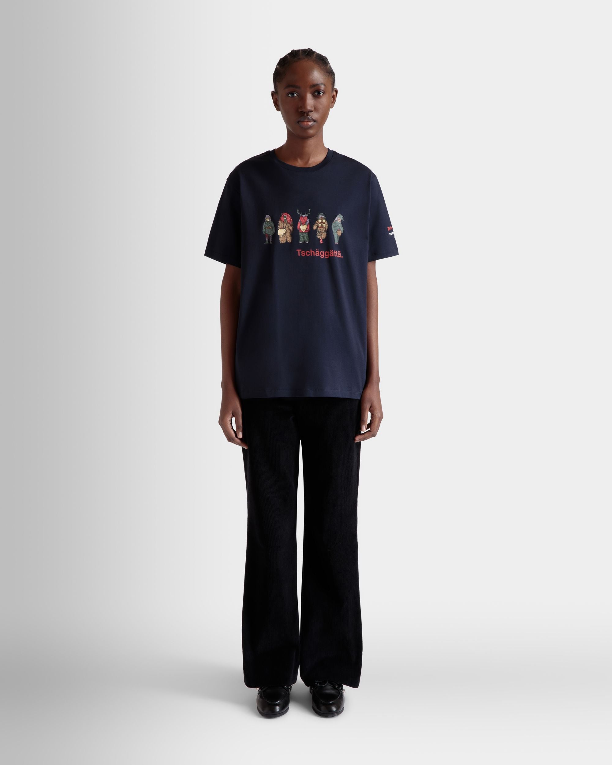 T-Shirt In Cotone Navy Blue Con Stampe Forest Mask - Donna - Bally - 02