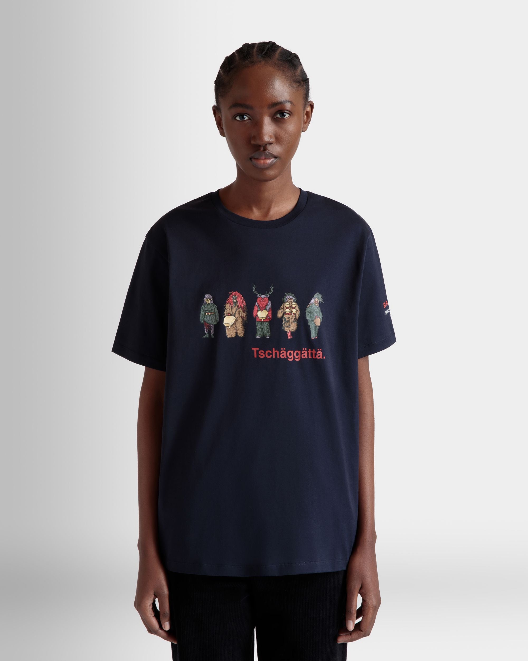 T-Shirt In Cotone Navy Blue Con Stampe Forest Mask - Donna - Bally - 03