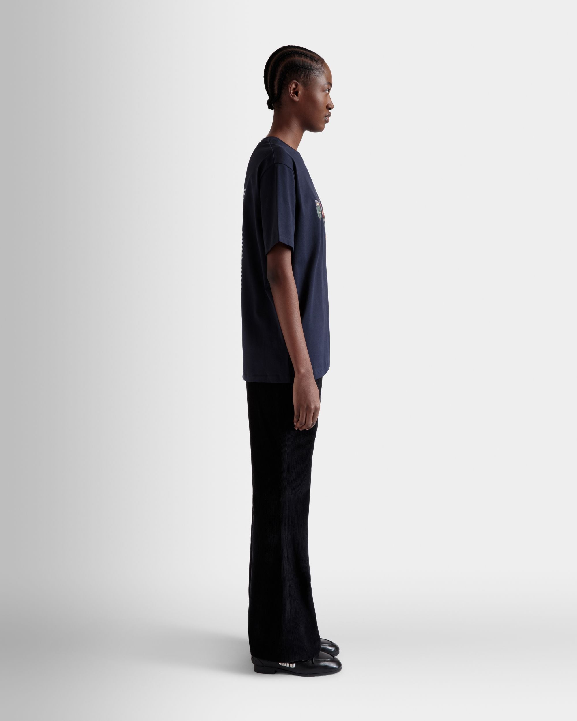 T-Shirt In Cotone Navy Blue Con Stampe Forest Mask - Donna - Bally - 05